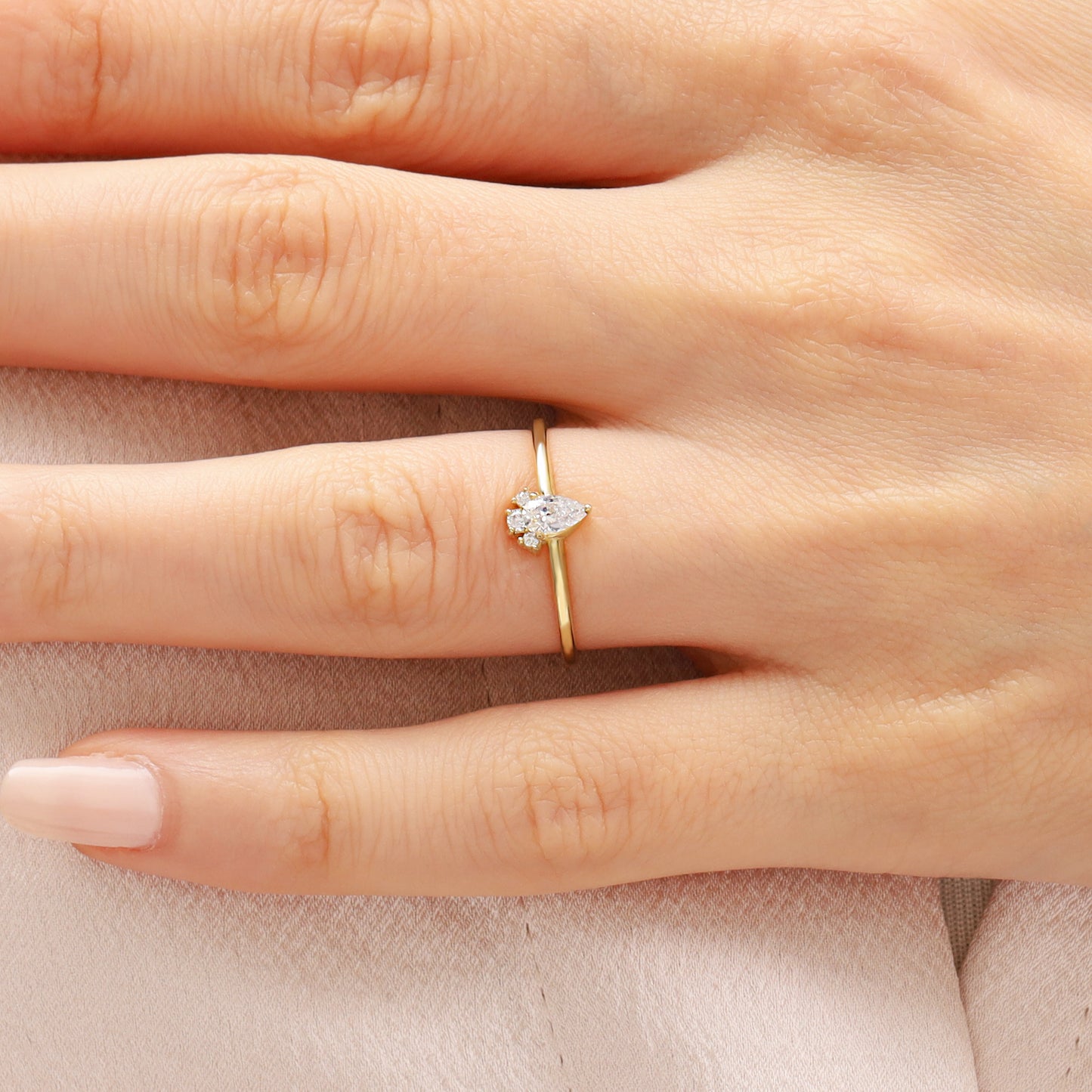 14K Pear Cut Solid Gold Engagement Ring