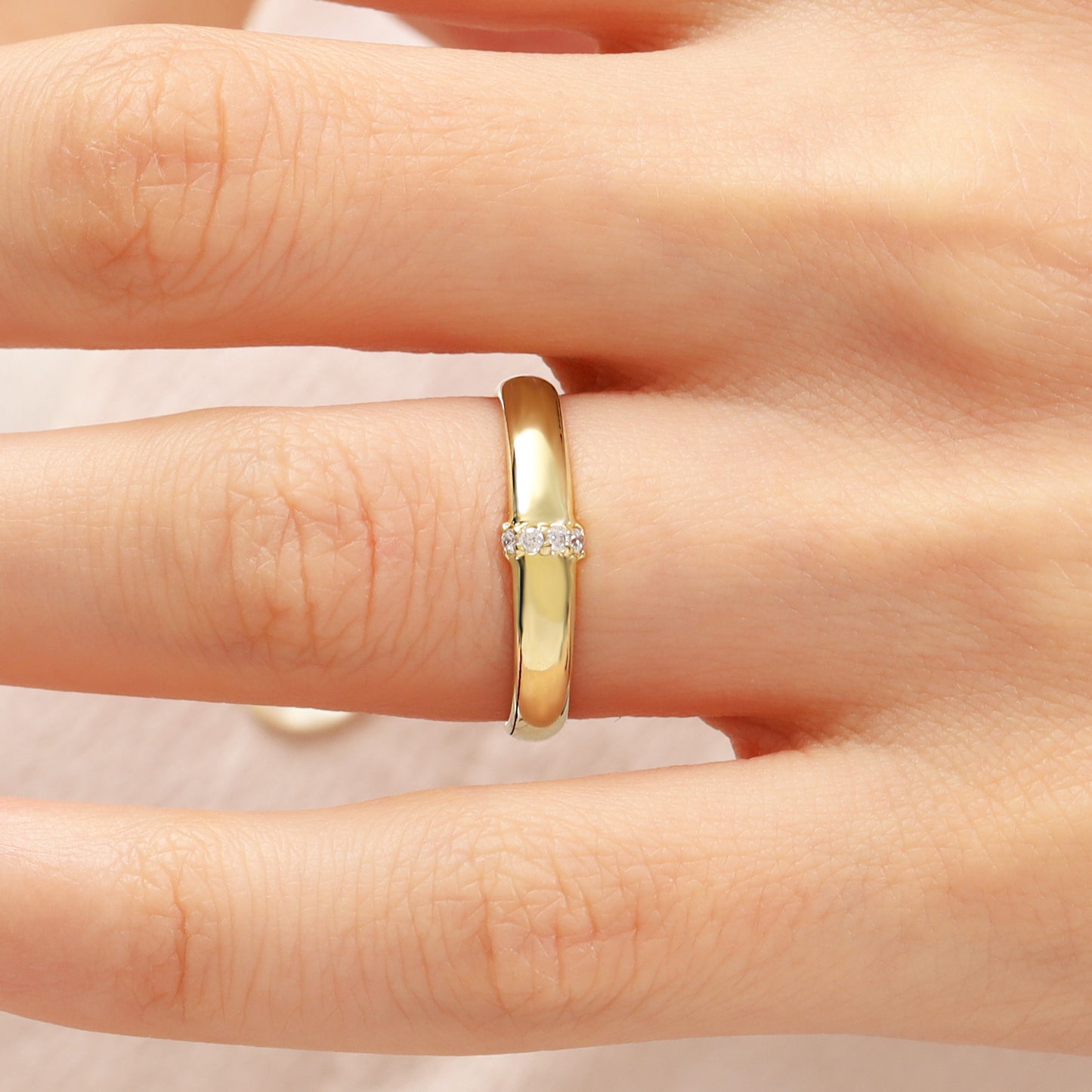 14K Minimalist Gold Stone Band Ring