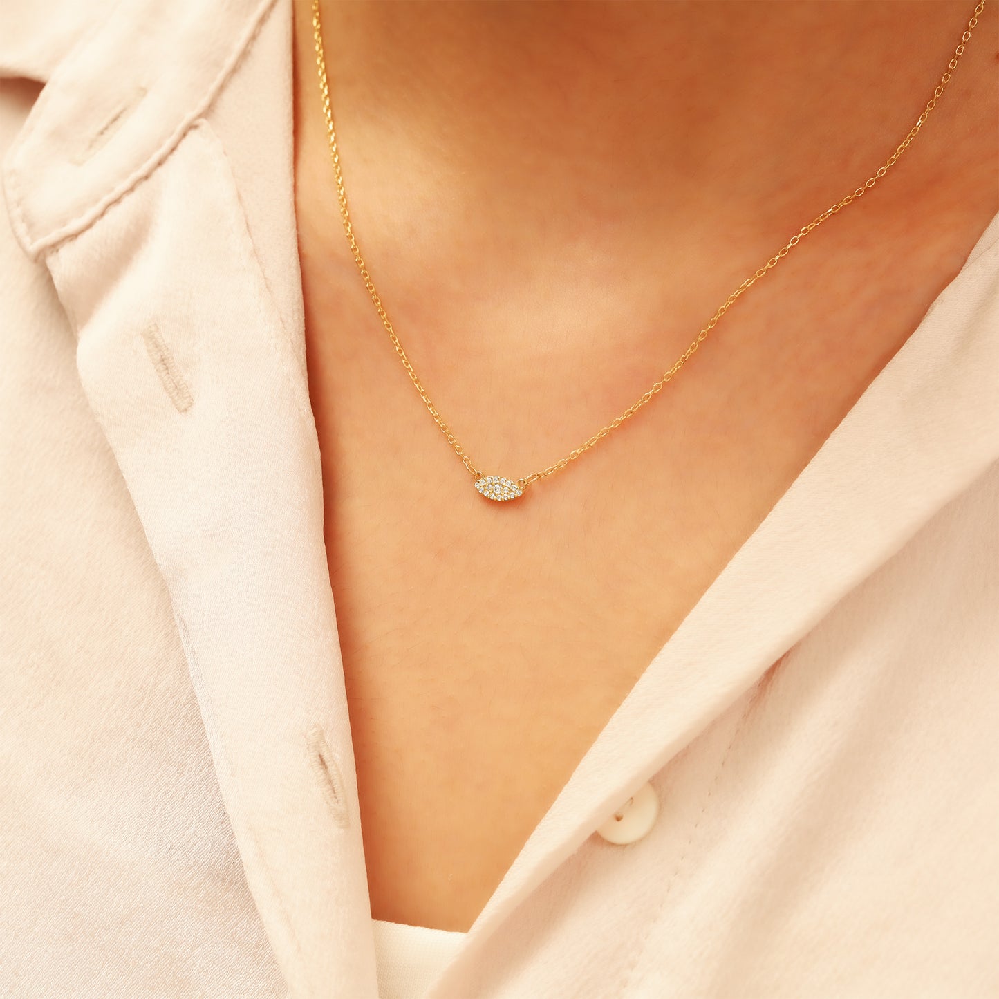 14k Gold Evil Eye Necklace – Dainty Pavé Charm
