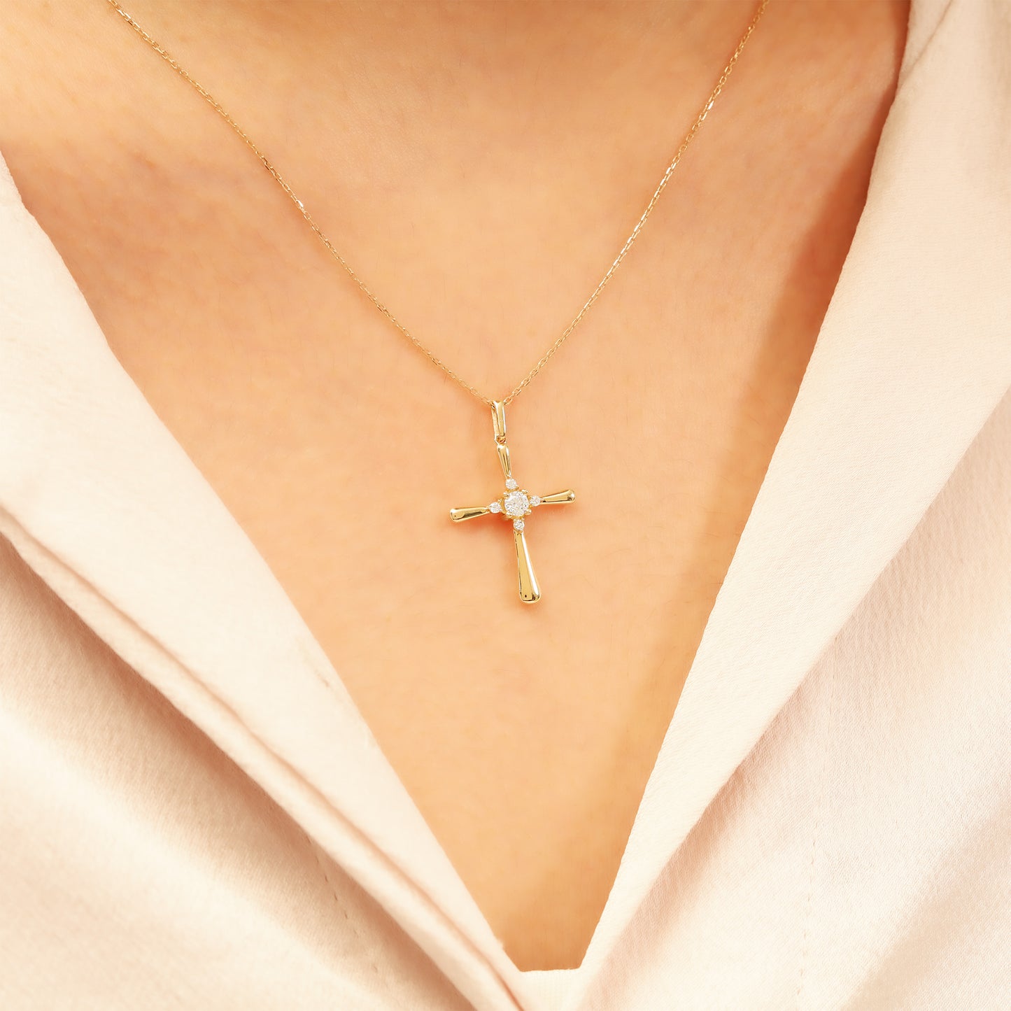 14k Gold Cross Necklace – Dainty CZ Faith Pendant