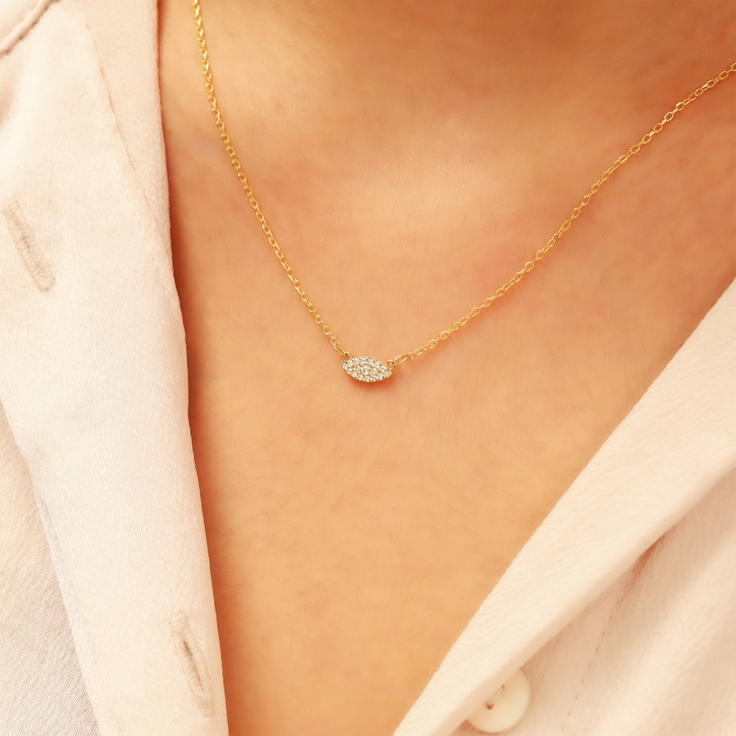 14k Gold Evil Eye Necklace – Dainty Pavé Charm