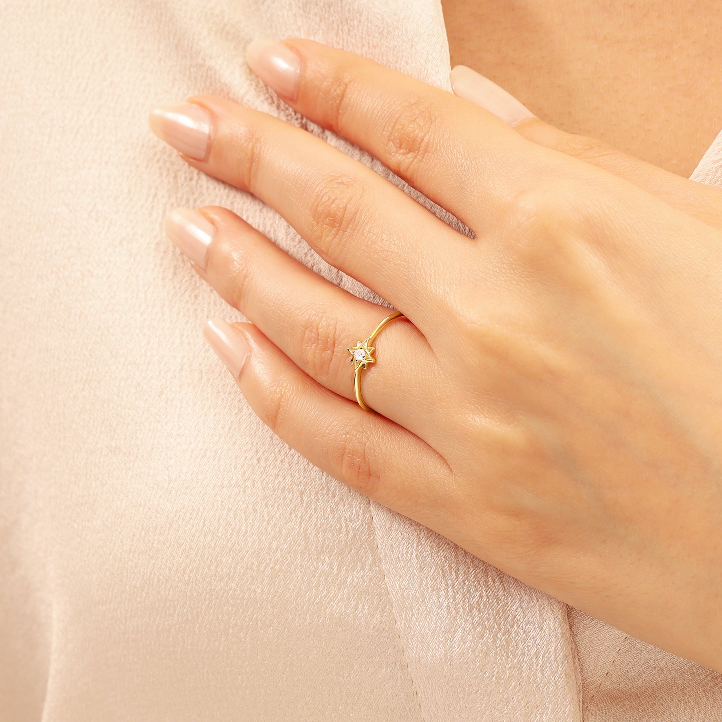 14K Gold Star Ring – Dainty North Star Stackable Band
