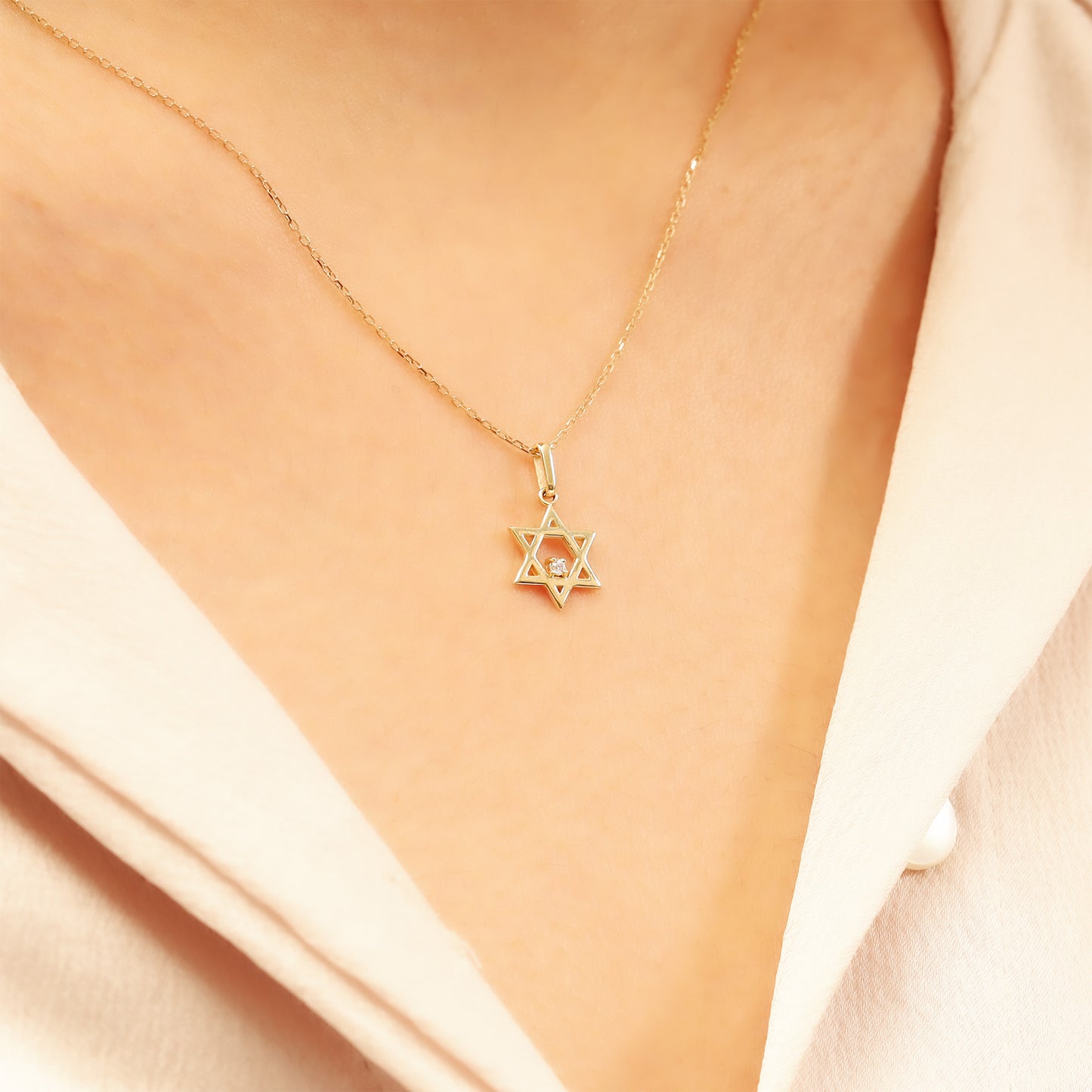 14K Gold Star of David Necklace – Dainty CZ Pendant