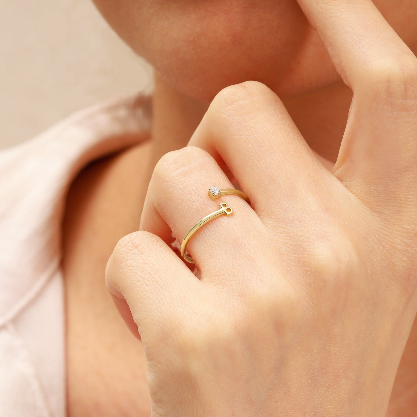 14K Personalized Open Initial Ring Solid Gold
