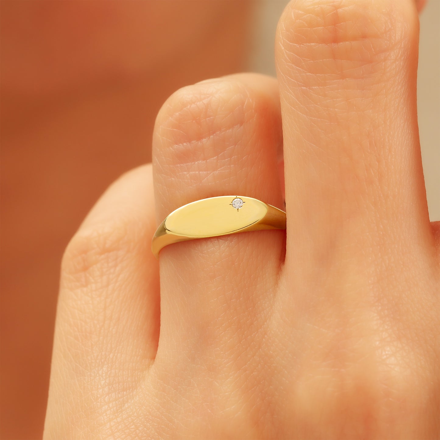 14K Minimalist Signet Ring with Tiny Zircon