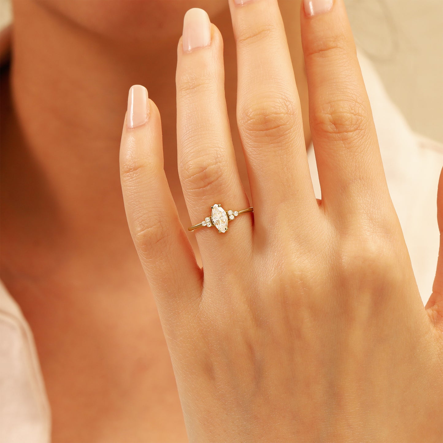 14K Solid Gold Marquise Ring