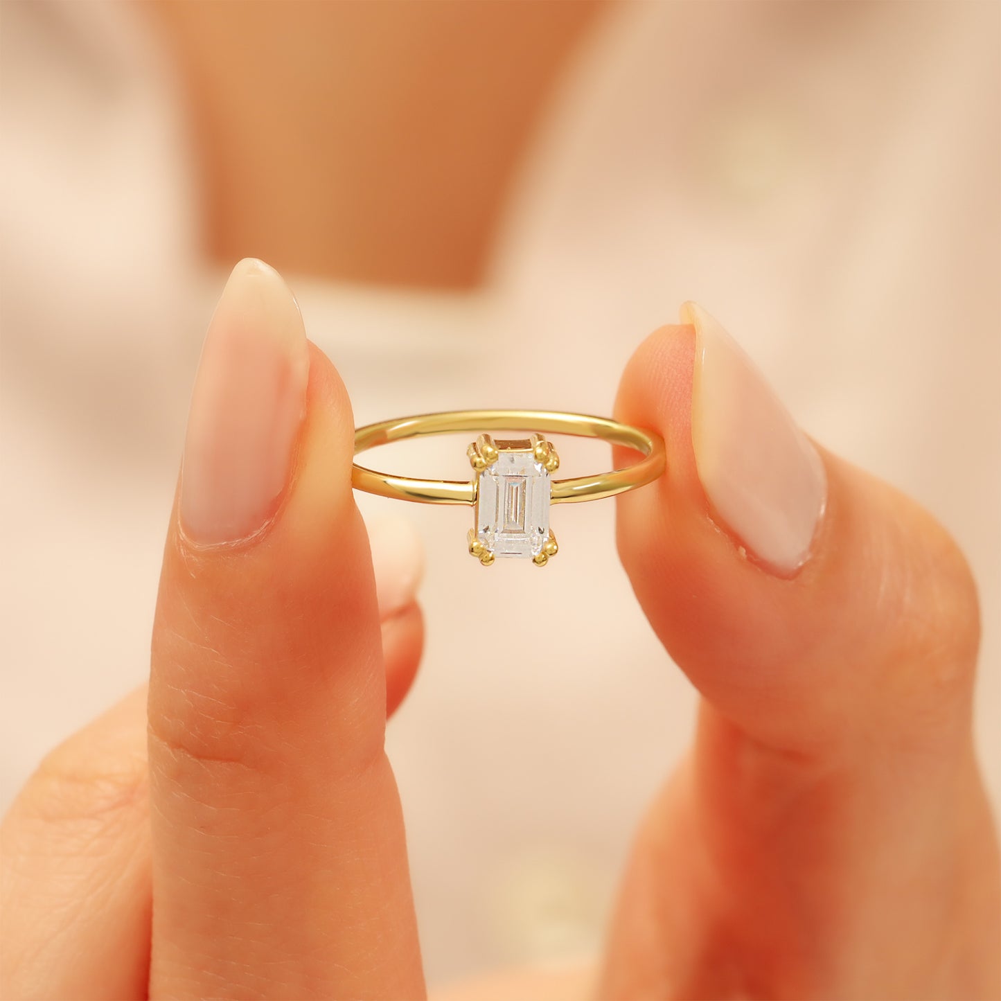14K Baguette-Cut Zircon Classic Gold Ring