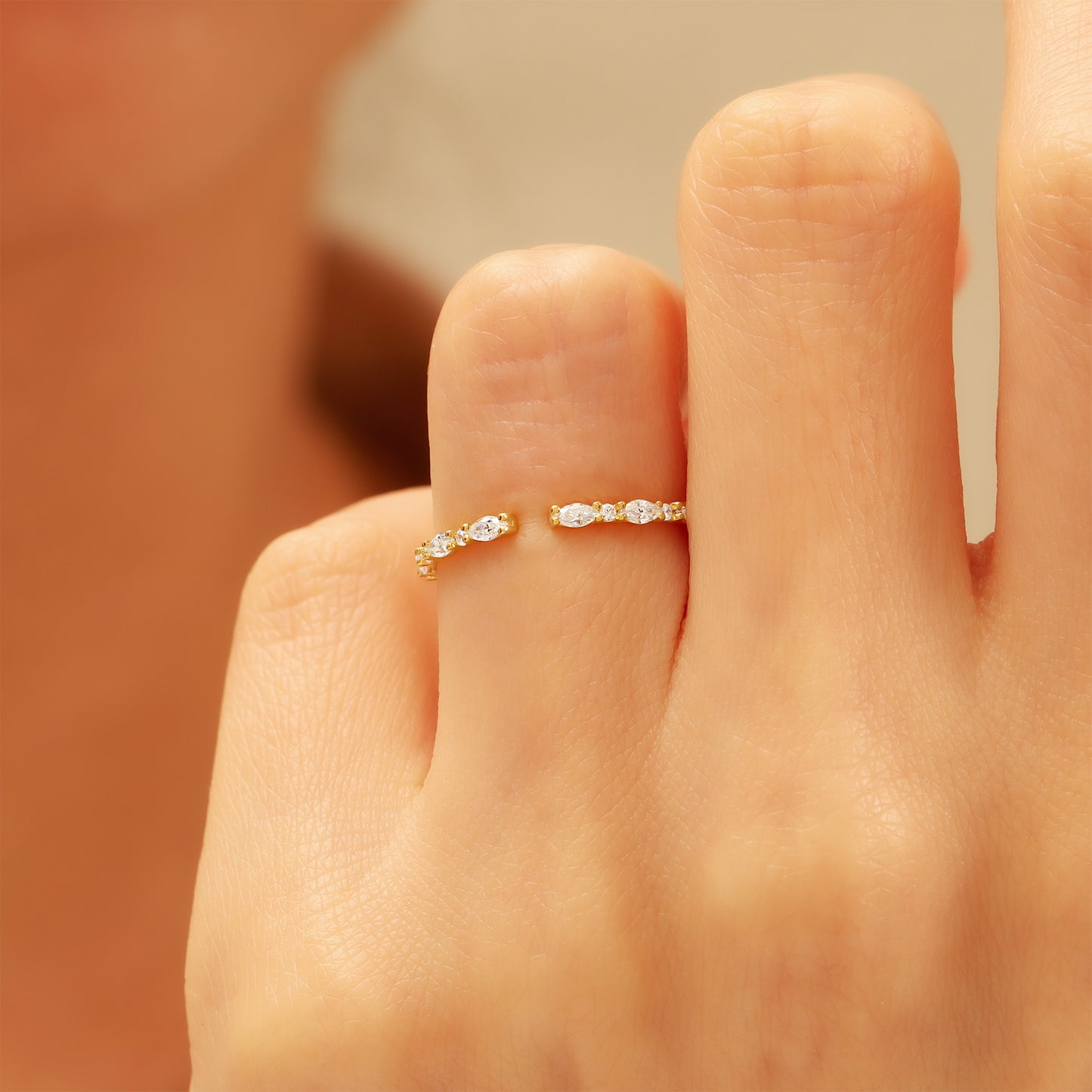 14K Open Gold Ring with Marquise & Baguette