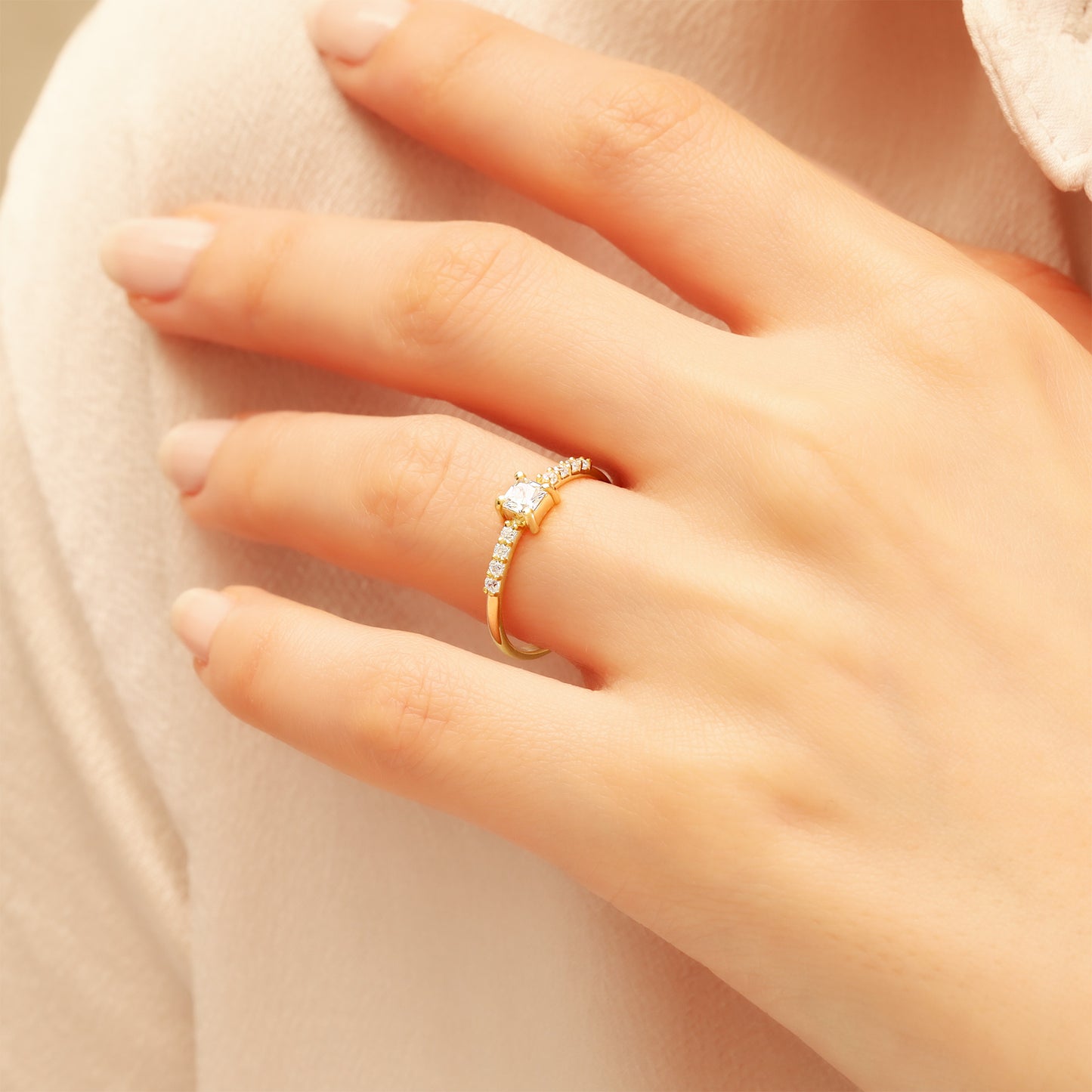 Princess-Cut Cubic Zirconia Engagement Ring in 14K Gold | Dainty 1.5 mm Band