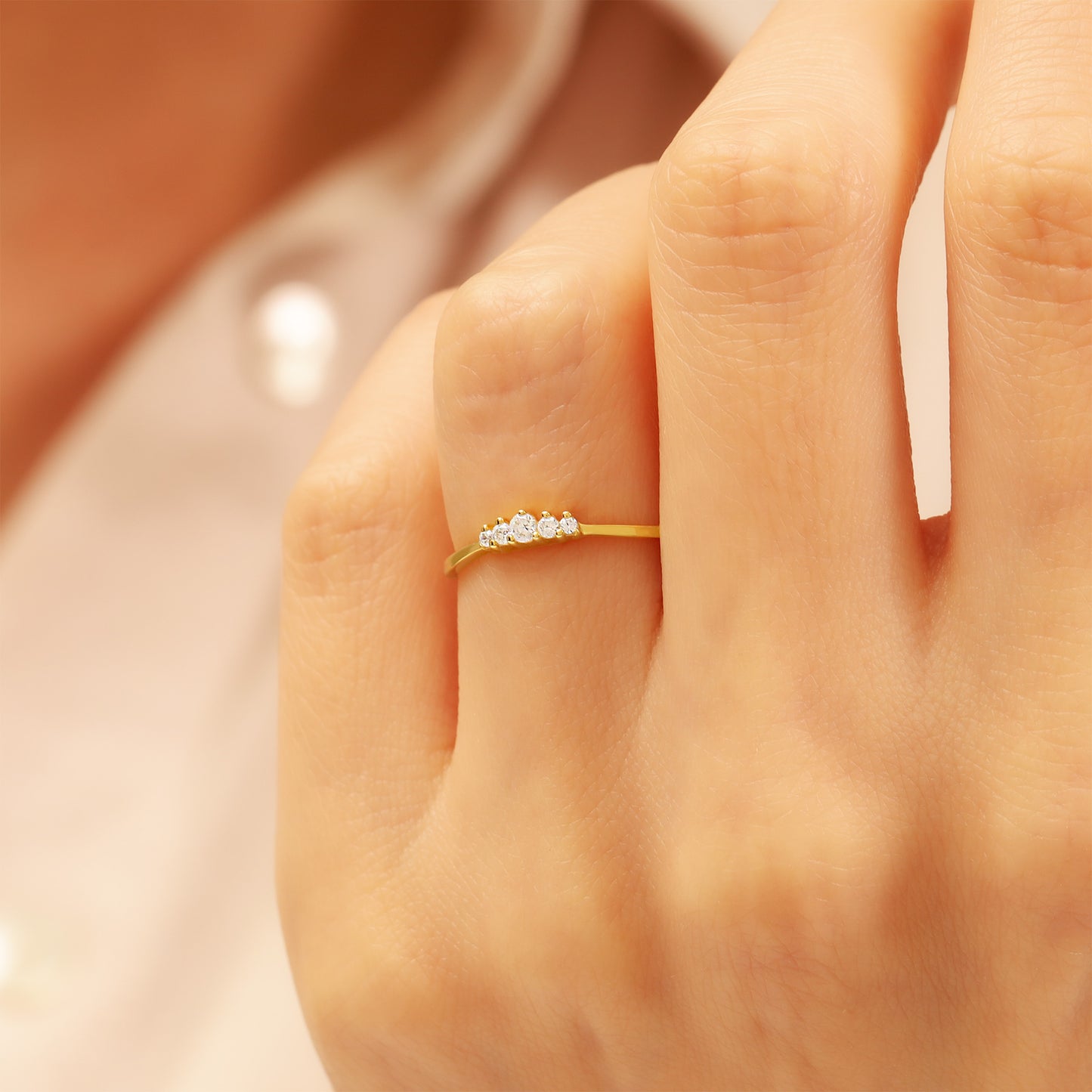 14K Minimalist Round Zircon Solid Gold Ring