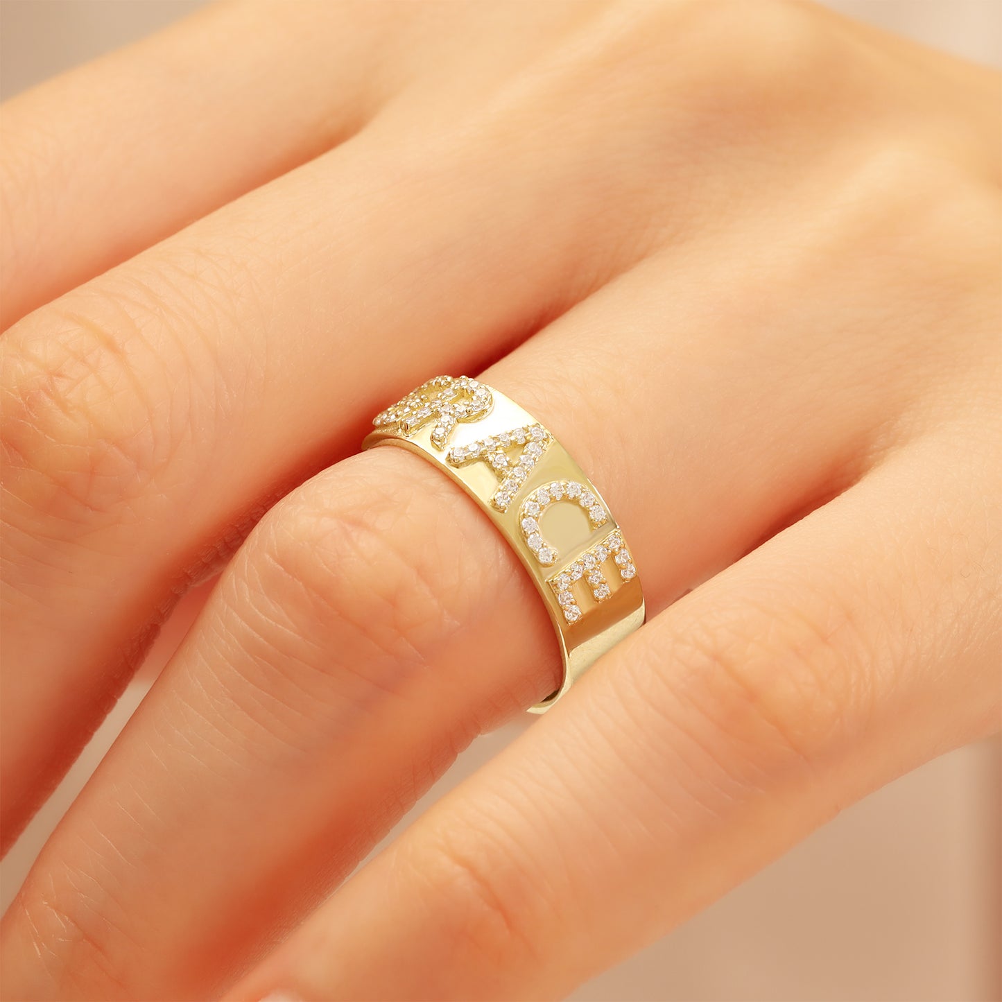 14K Personalized Zircon Gold Ring