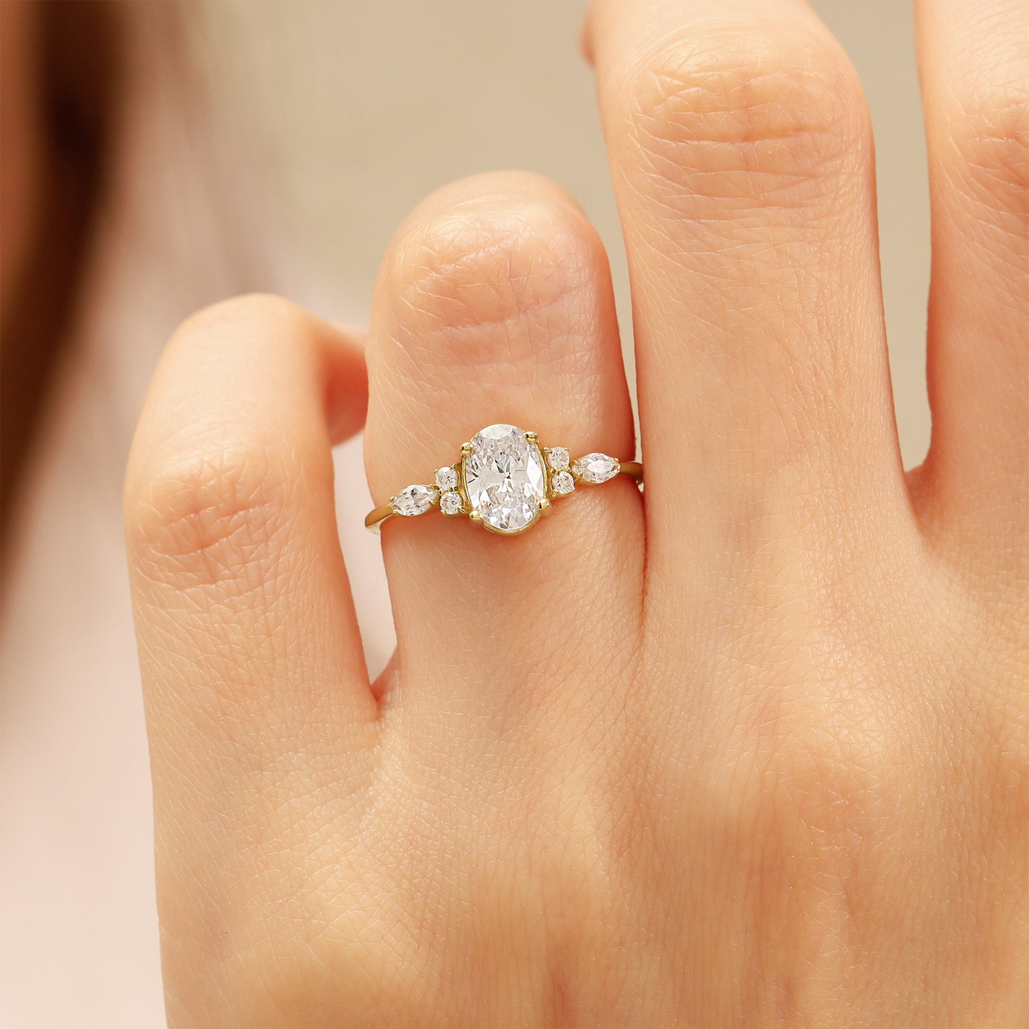 14K Oval Cut Zircon Engagement Ring