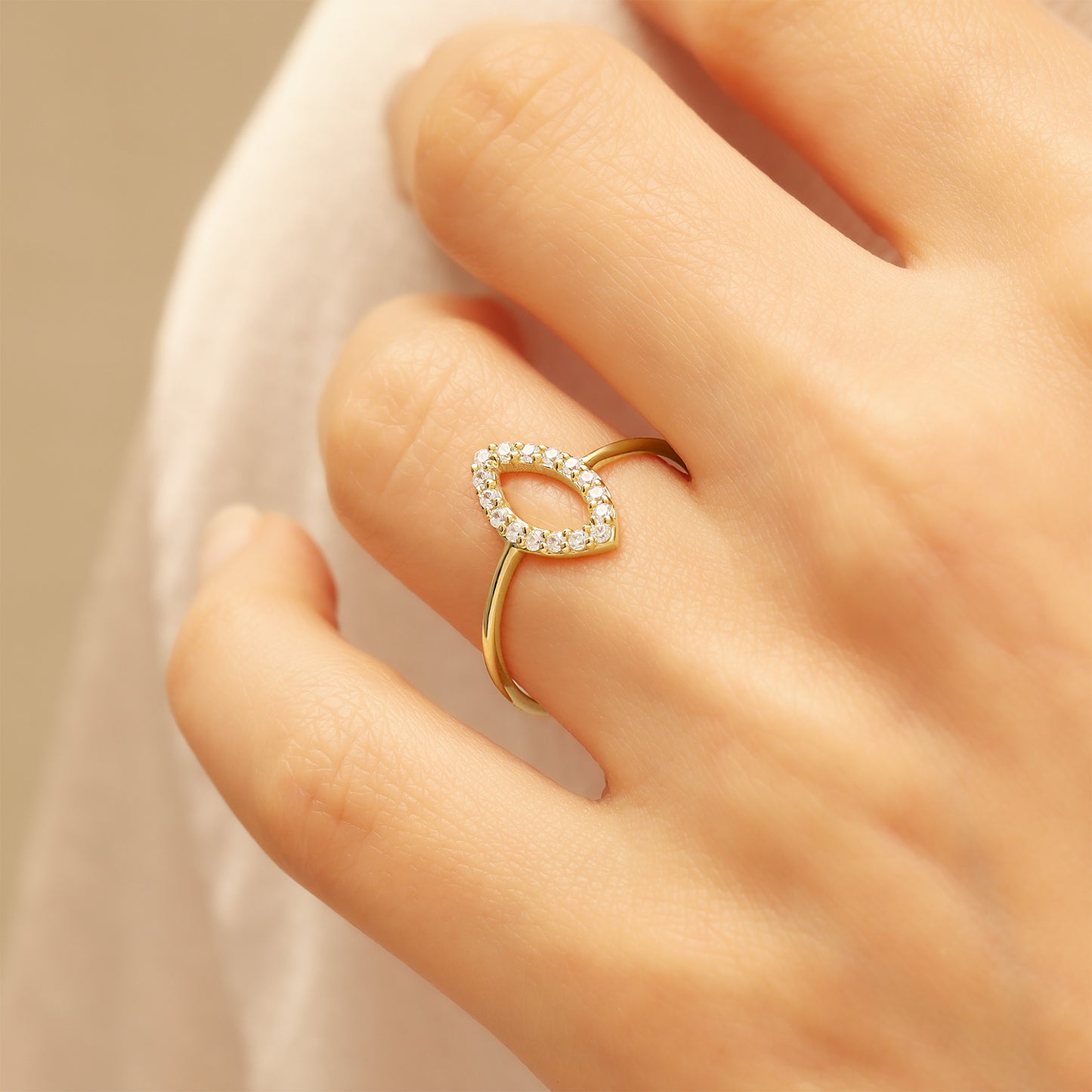 14K Gold Marquise Eye Ring with Sparkling Stones