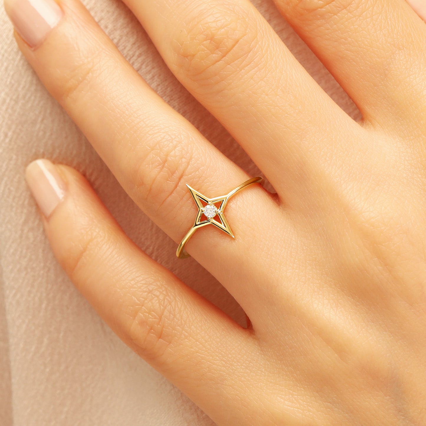 North Star Ring in 14K Gold – Dainty CZ Celestial Band
