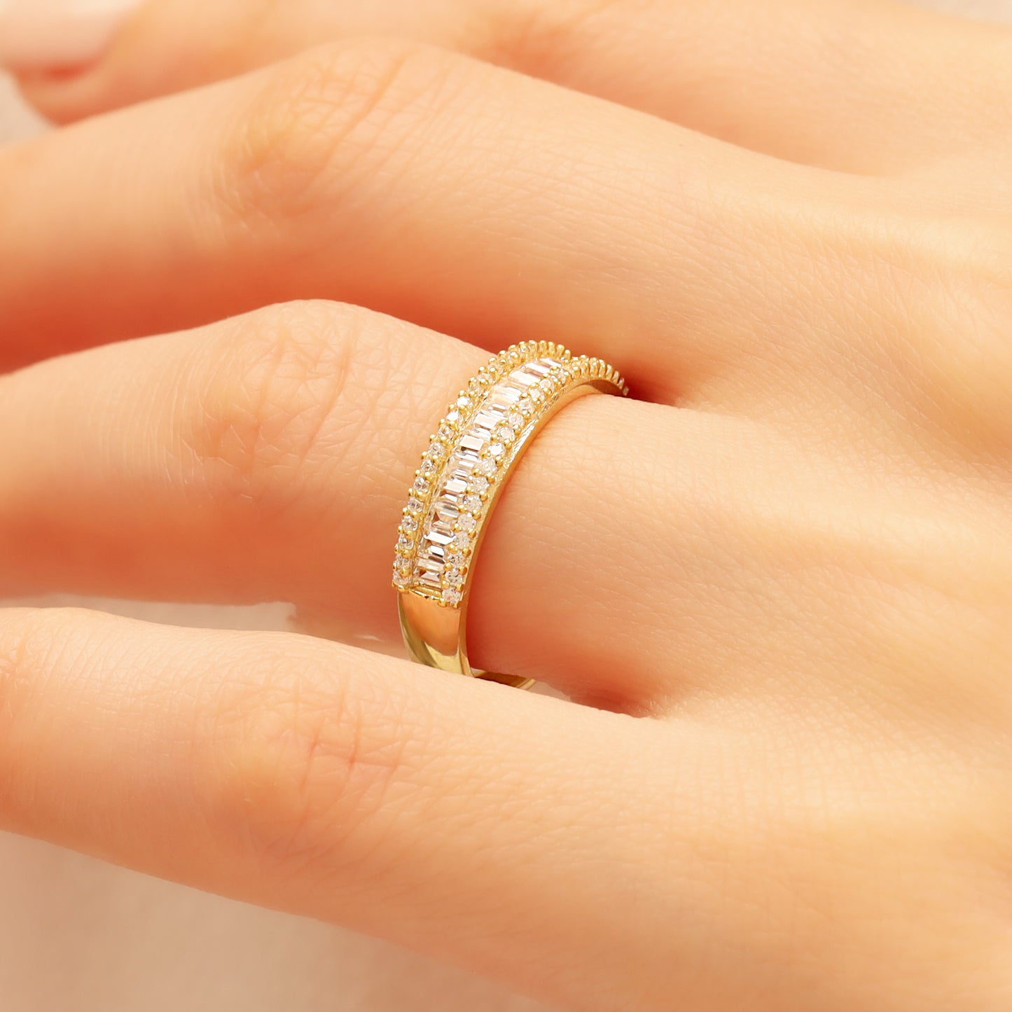 14K Baguette Half Eternity Wedding Band in Gold
