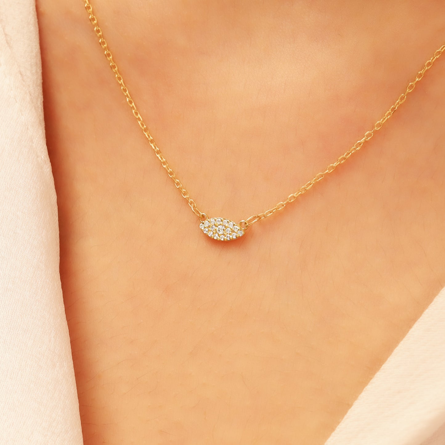14k Gold Evil Eye Necklace – Dainty Pavé Charm