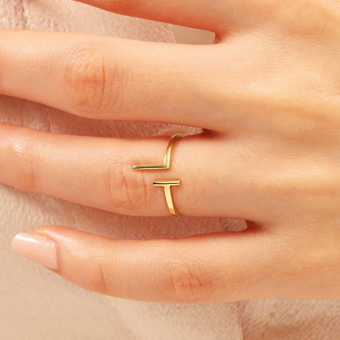 14K Solid Gold Minimalist Open Ring for Women