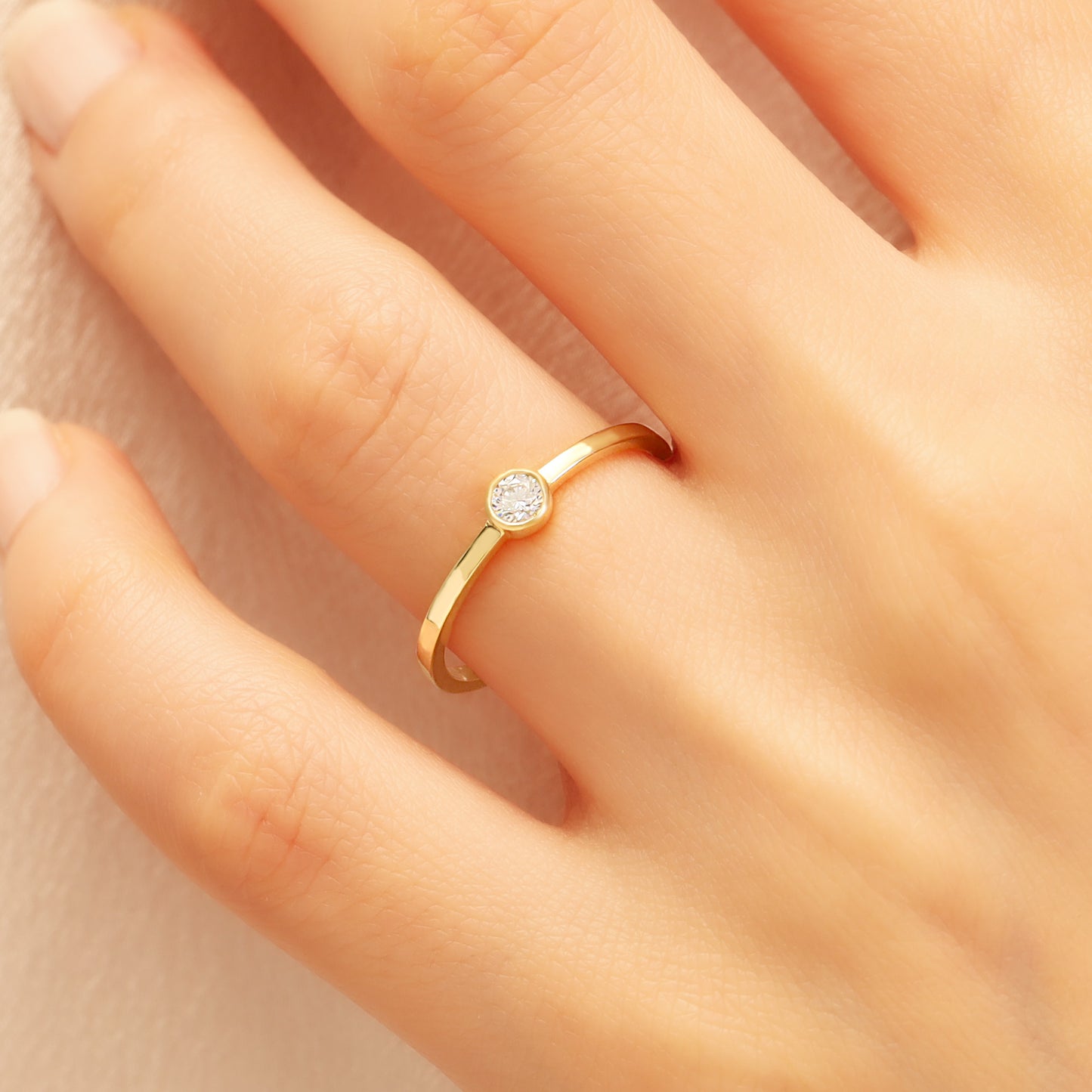 14K Bezel CZ Engagement Ring – Dainty 3mm Solitaire