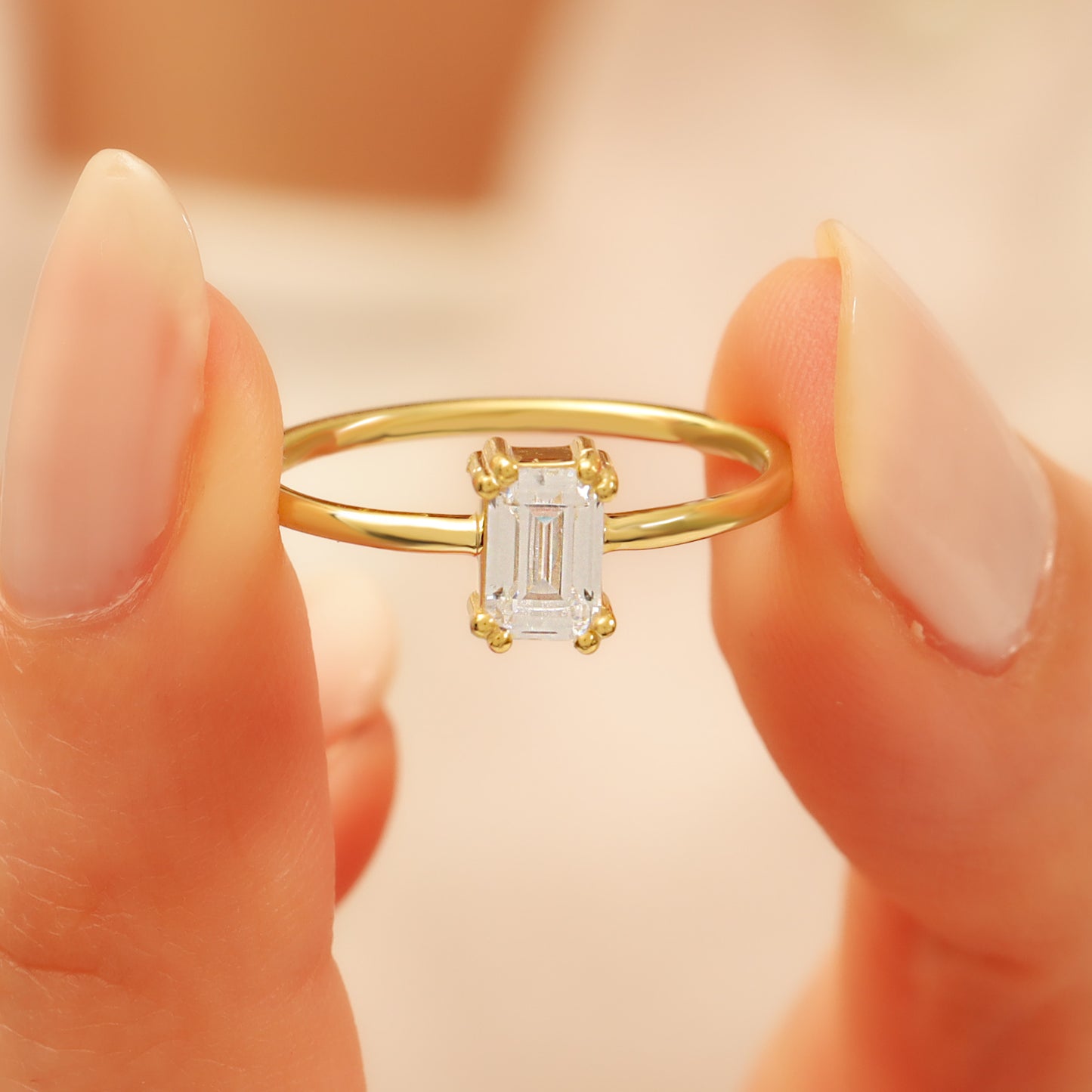 14K Baguette-Cut Zircon Classic Gold Ring