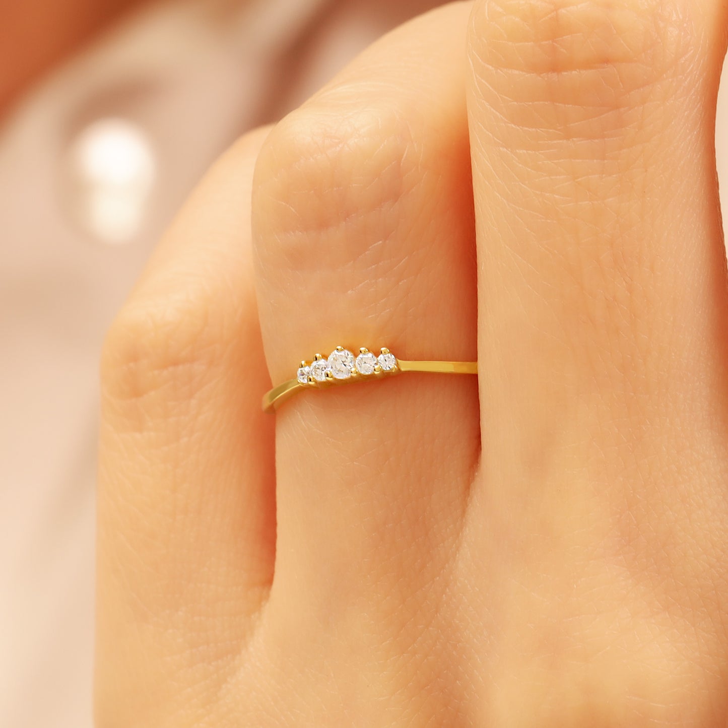 14K Minimalist Round Zircon Solid Gold Ring
