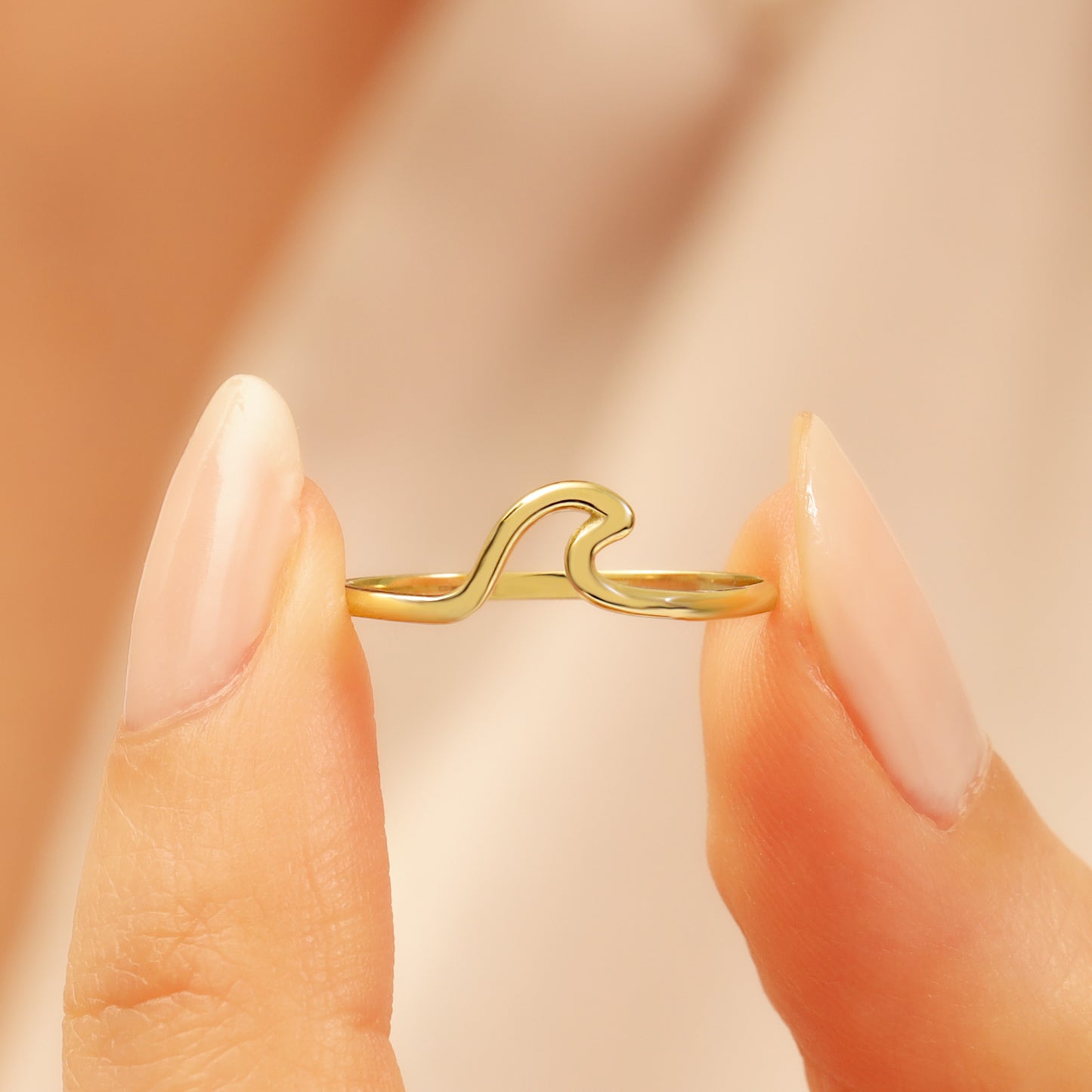 14K Wave Ring in Solid Gold – Ultra-Slim Surf Band