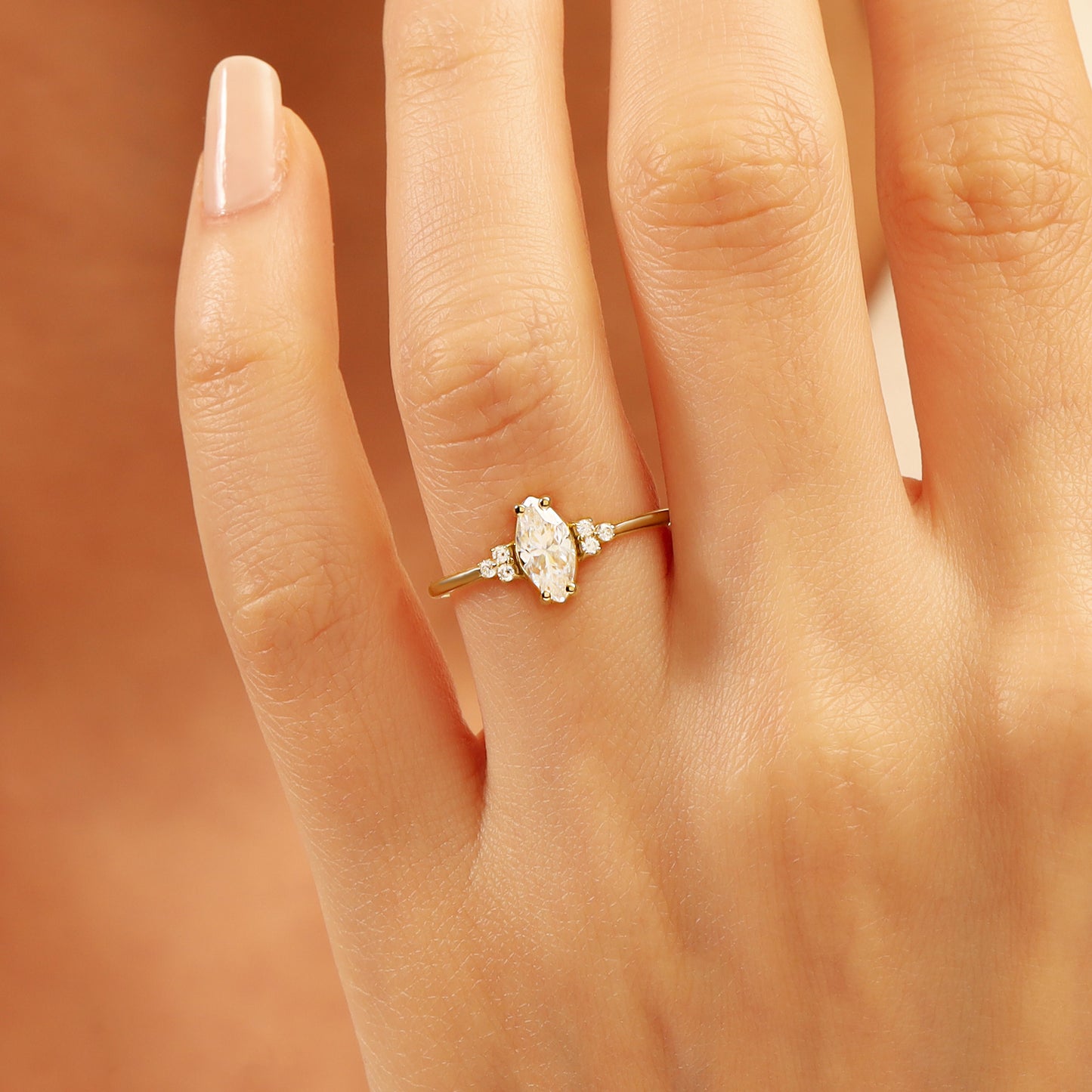 14K Solid Gold Marquise Ring