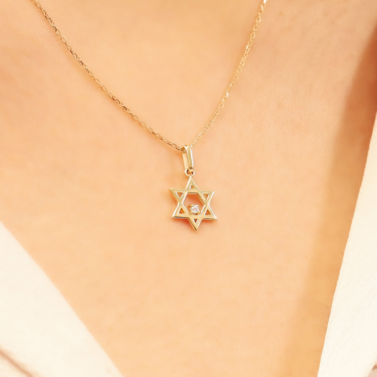 14K Gold Star of David Necklace – Dainty CZ Pendant