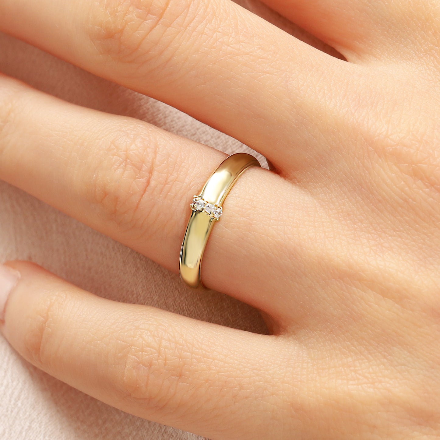 14K Minimalist Gold Stone Band Ring
