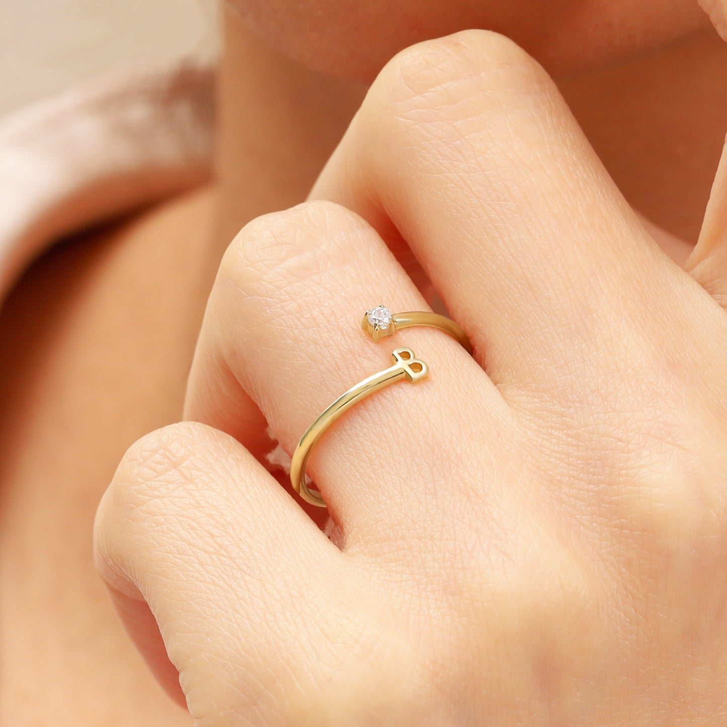 14K Personalized Open Initial Ring Solid Gold