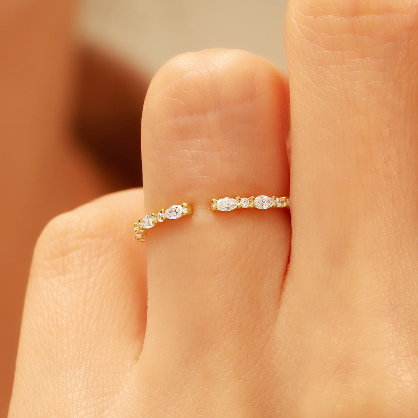 14K Open Gold Ring with Marquise & Baguette