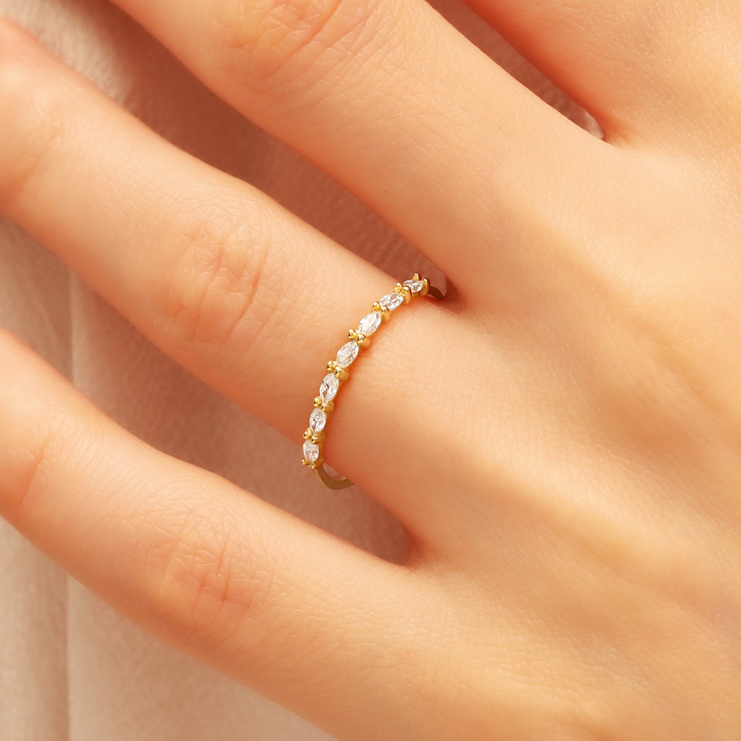 Dainty Marquise Band Ring in 14K