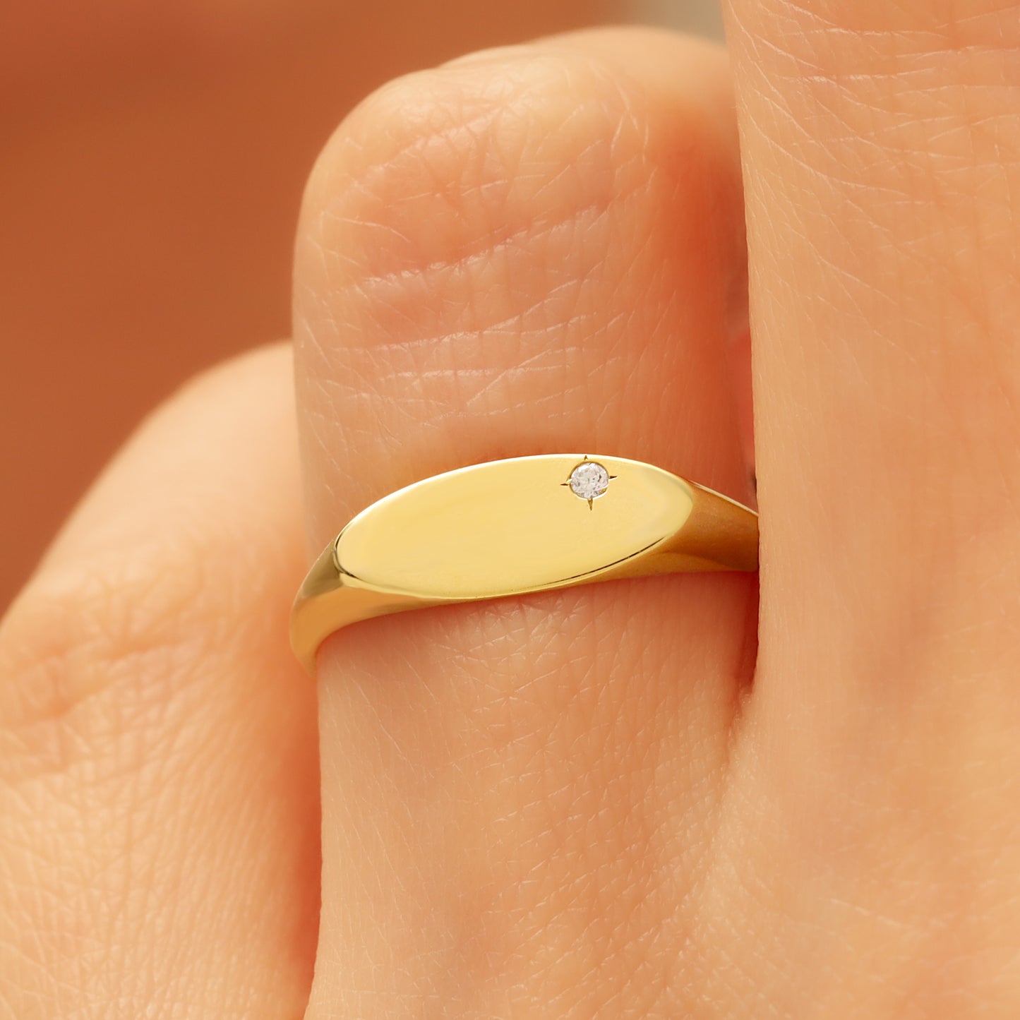 14K Minimalist Signet Ring with Tiny Zircon