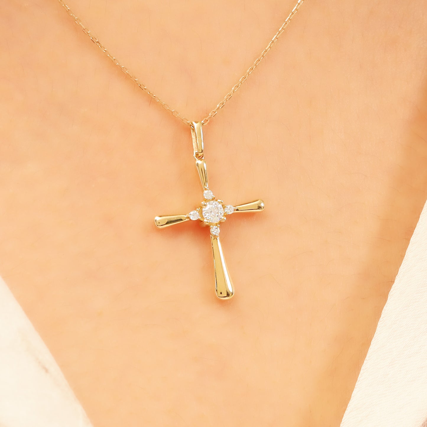 14k Gold Cross Necklace – Dainty CZ Faith Pendant