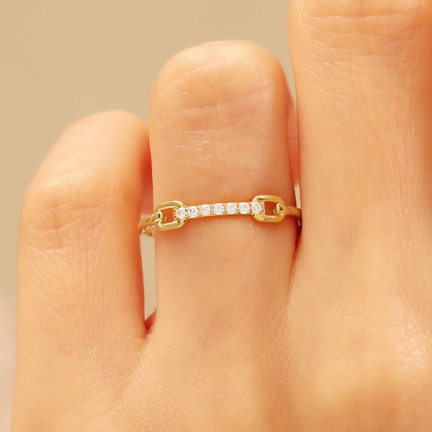 14K Gold Chain Link Bar Ring