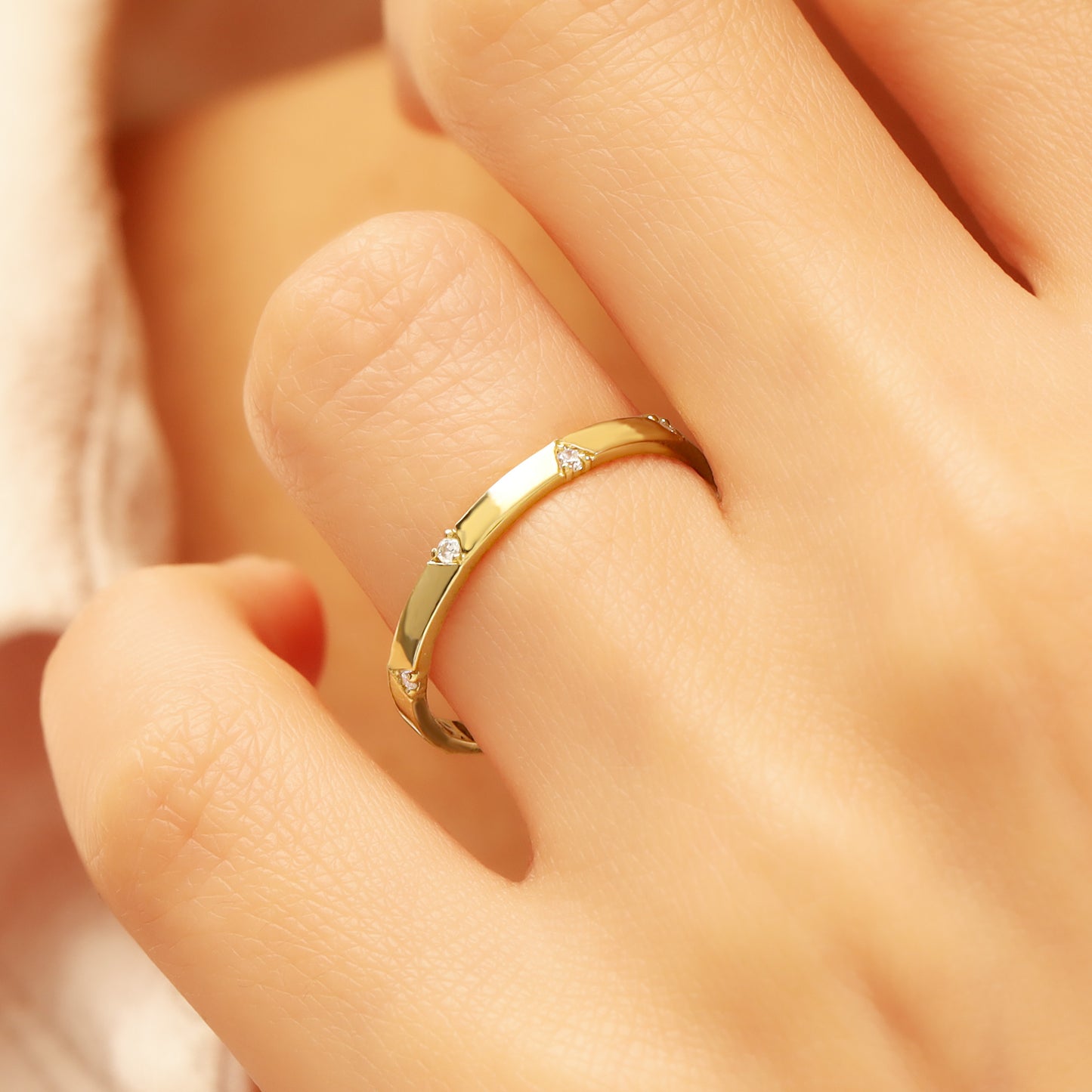 14K Minimalist Gold Ring with Tiny Zircon