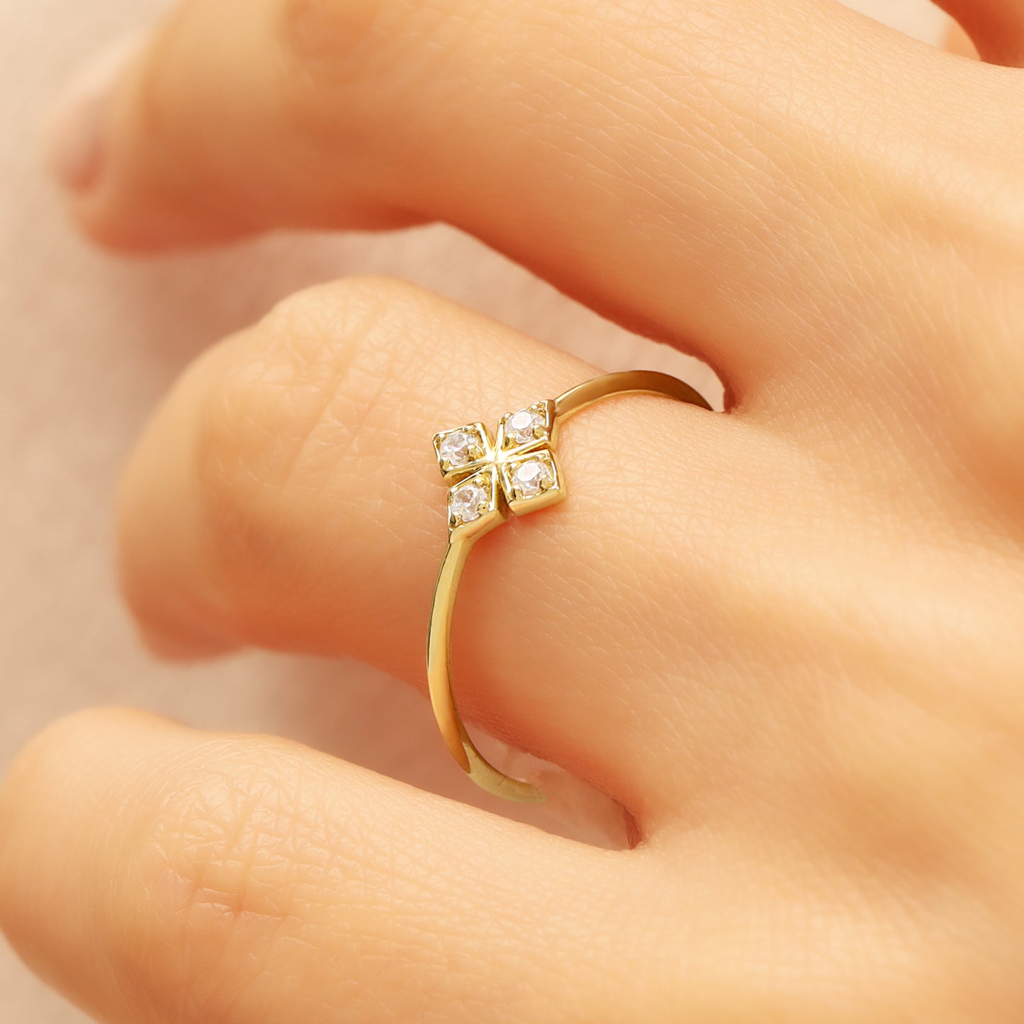 14K Geometric Zircon Solid Gold Ring