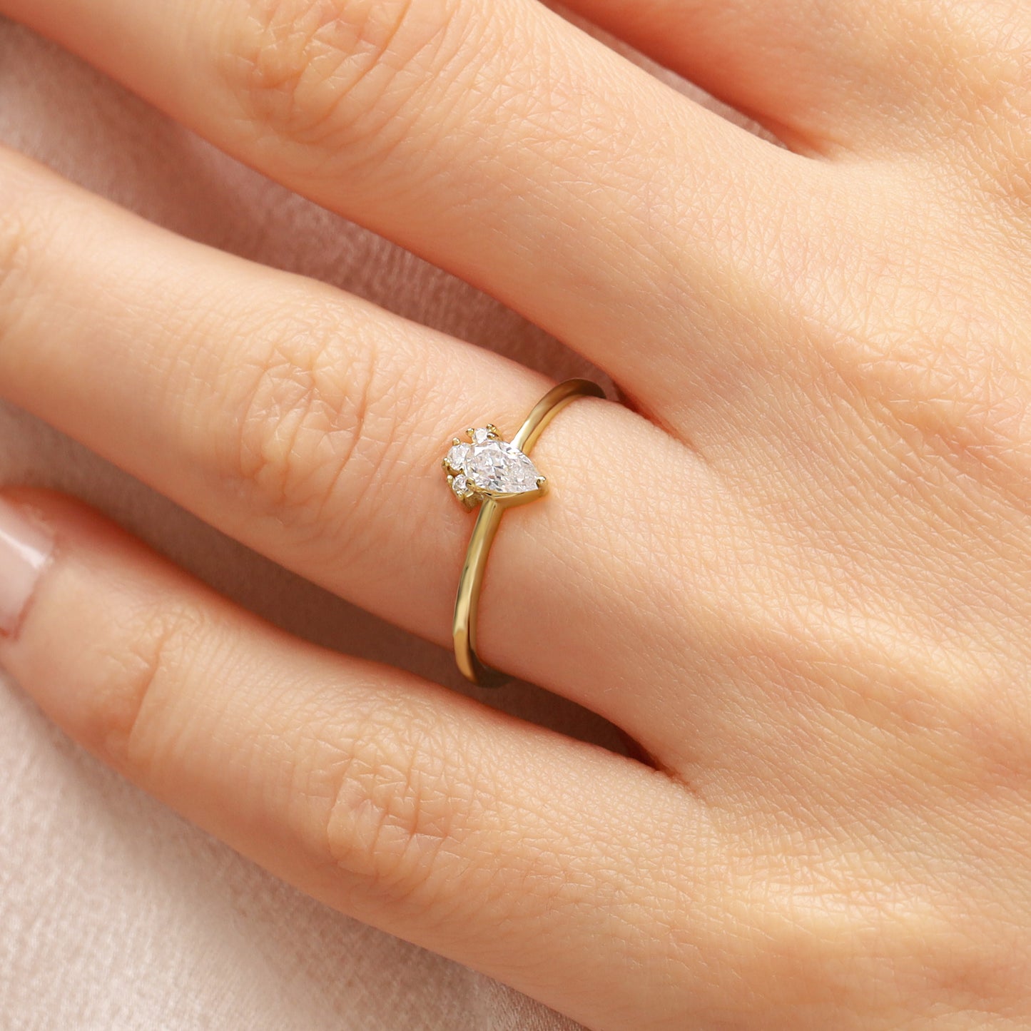 14K Pear Cut Solid Gold Engagement Ring