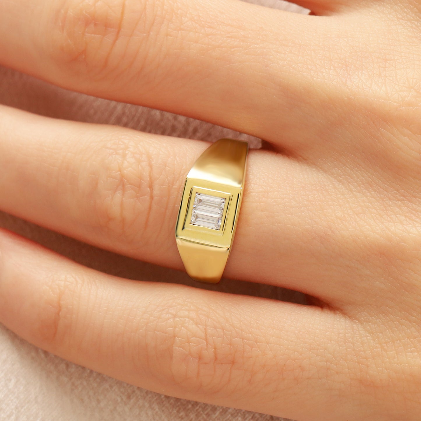 14K Signet Ring with Baguette Zircon