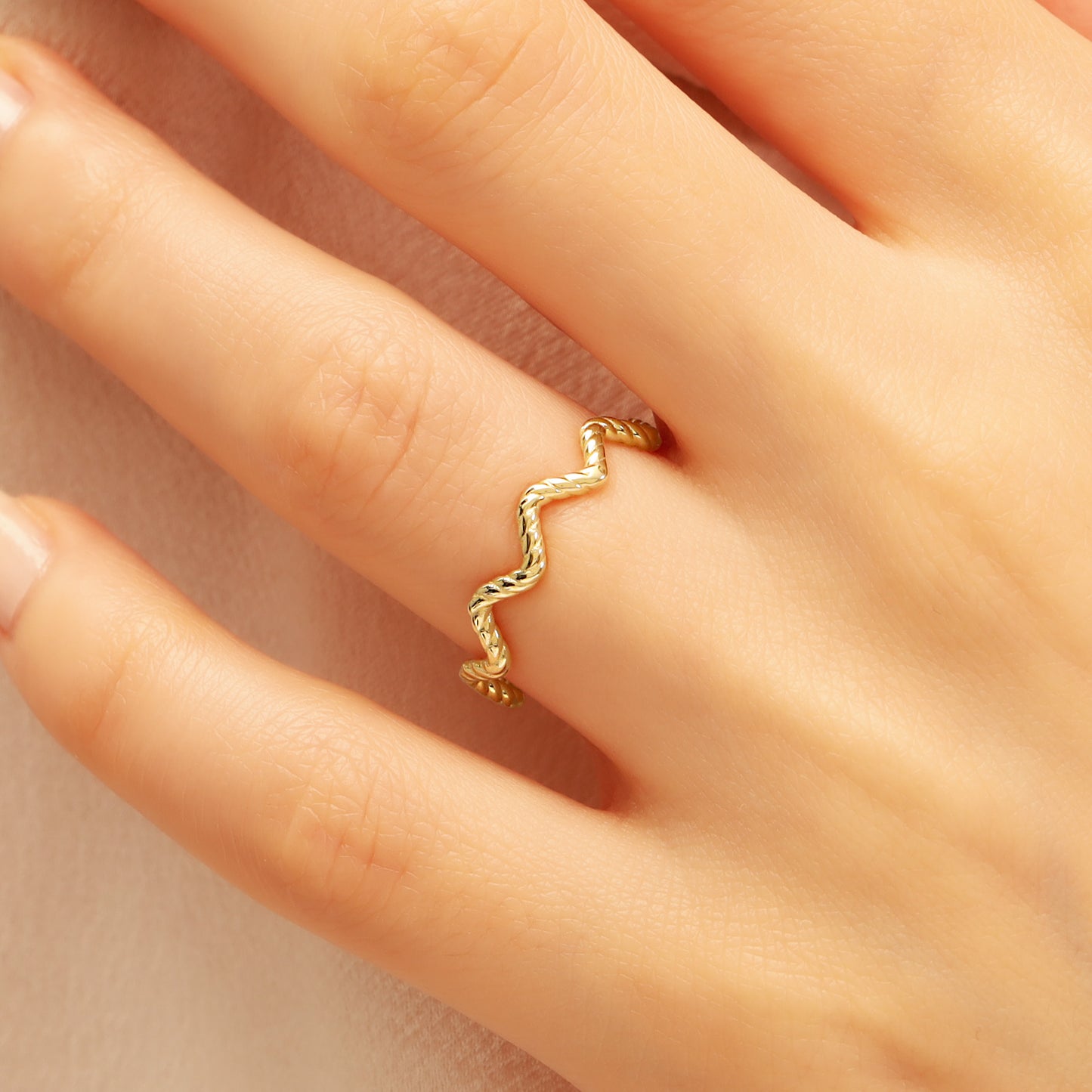 14K Twisted Wave Solid Gold Ring