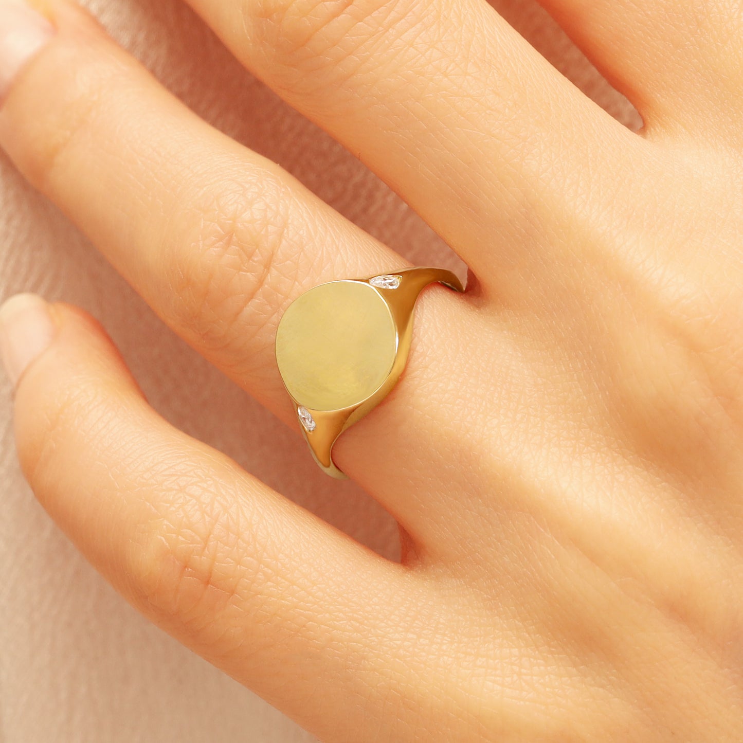 14K Gold Signet Ring with Marquise Zircon Stones