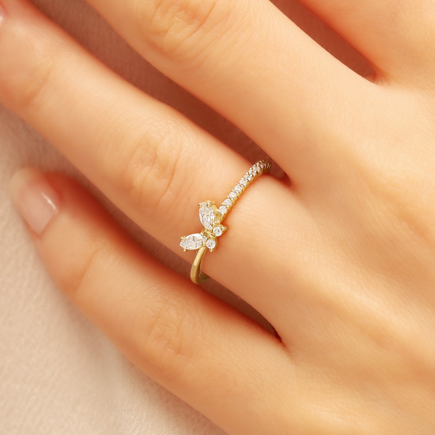 14K Butterfly Zircon Solid Gold Ring