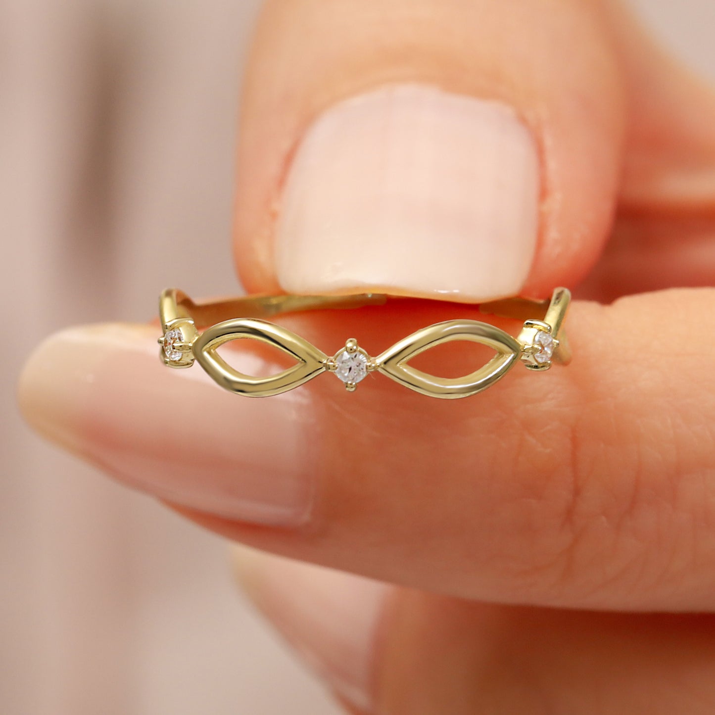 14K Dainty Infinity Solid Gold Ring with Zircon