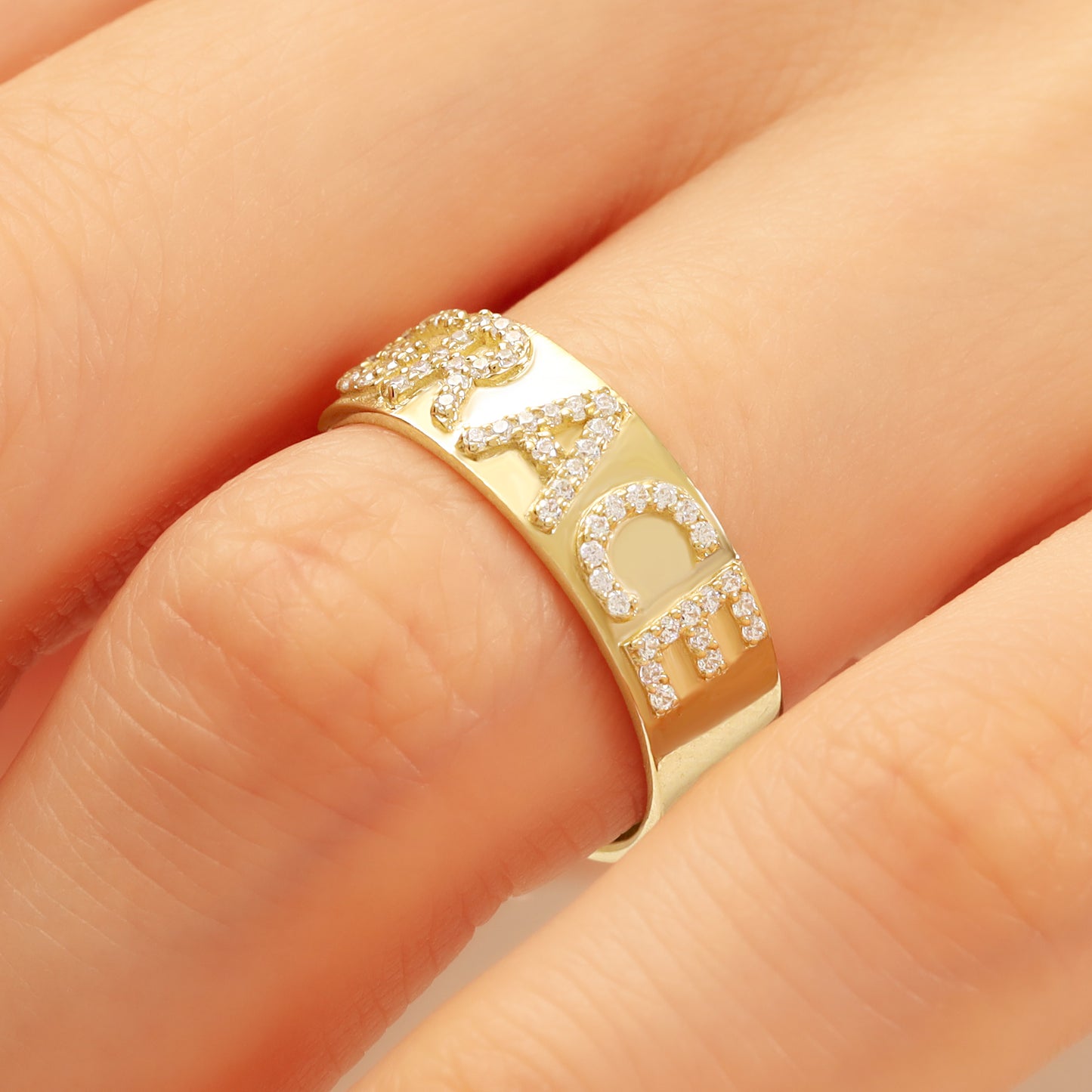 14K Personalized Zircon Gold Ring