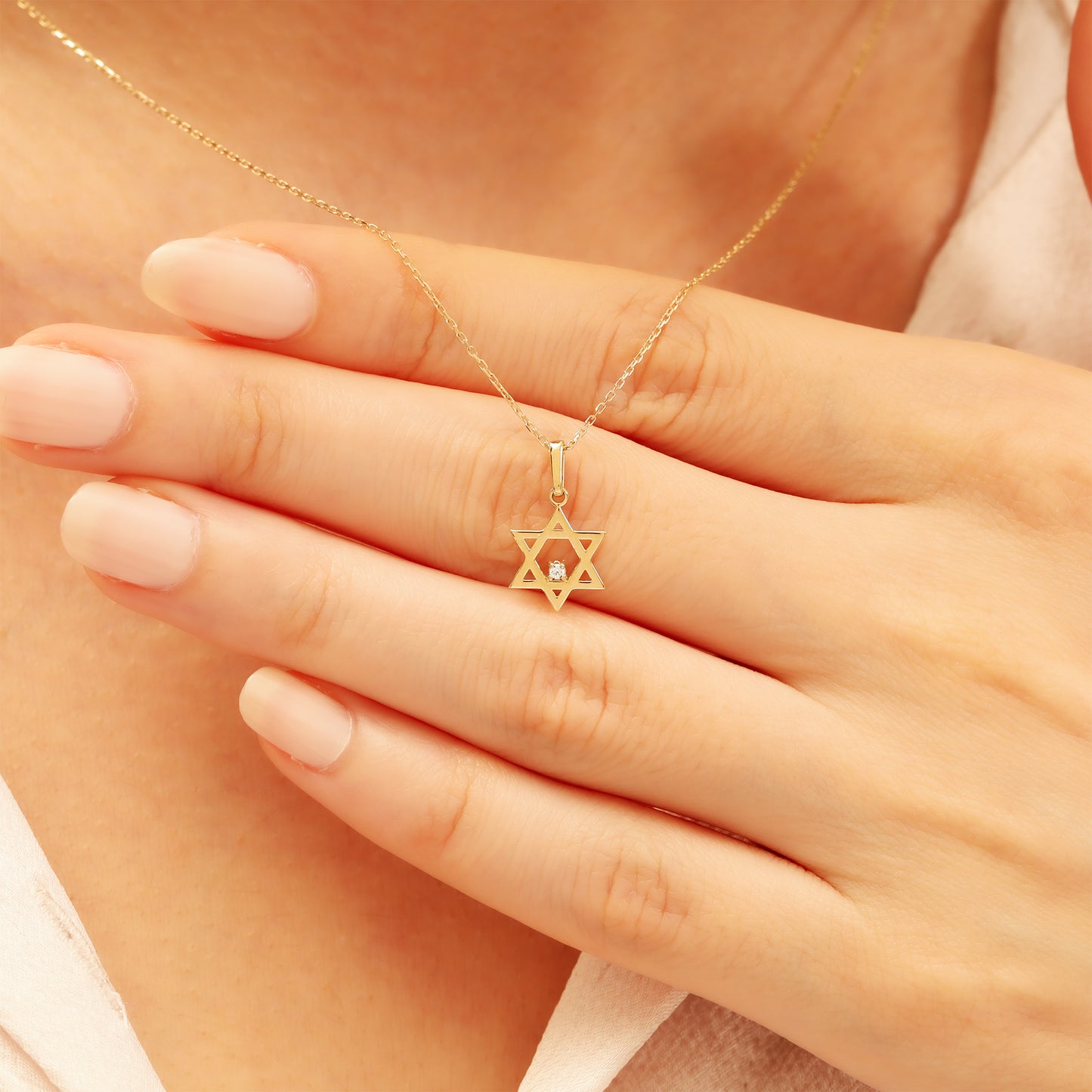 14K Gold Star of David Necklace – Dainty CZ Pendant