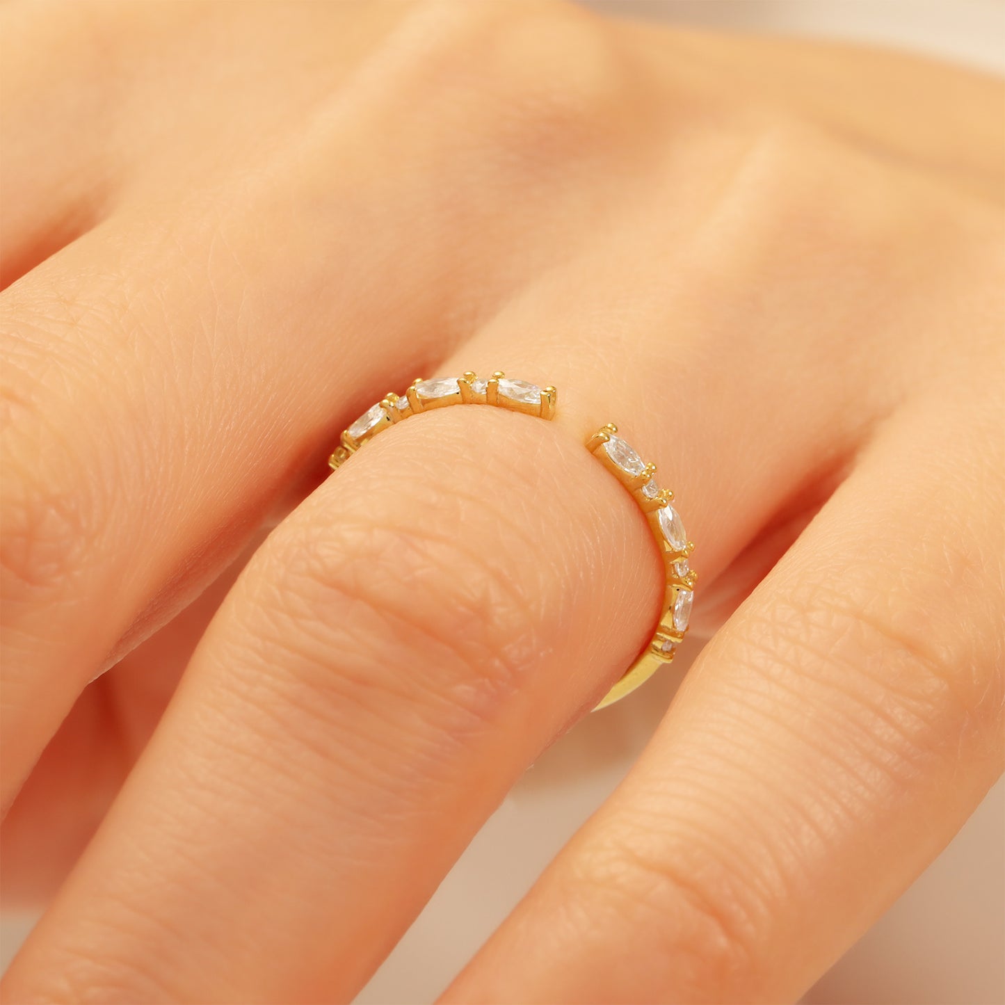 14K Open Gold Ring with Marquise & Baguette