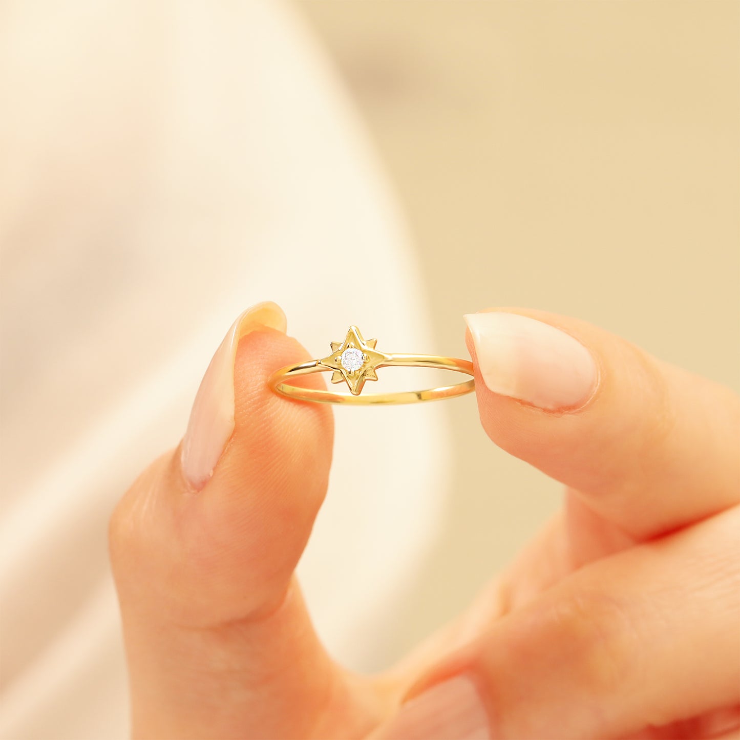 14K Gold Star Ring – Dainty North Star Stackable Band