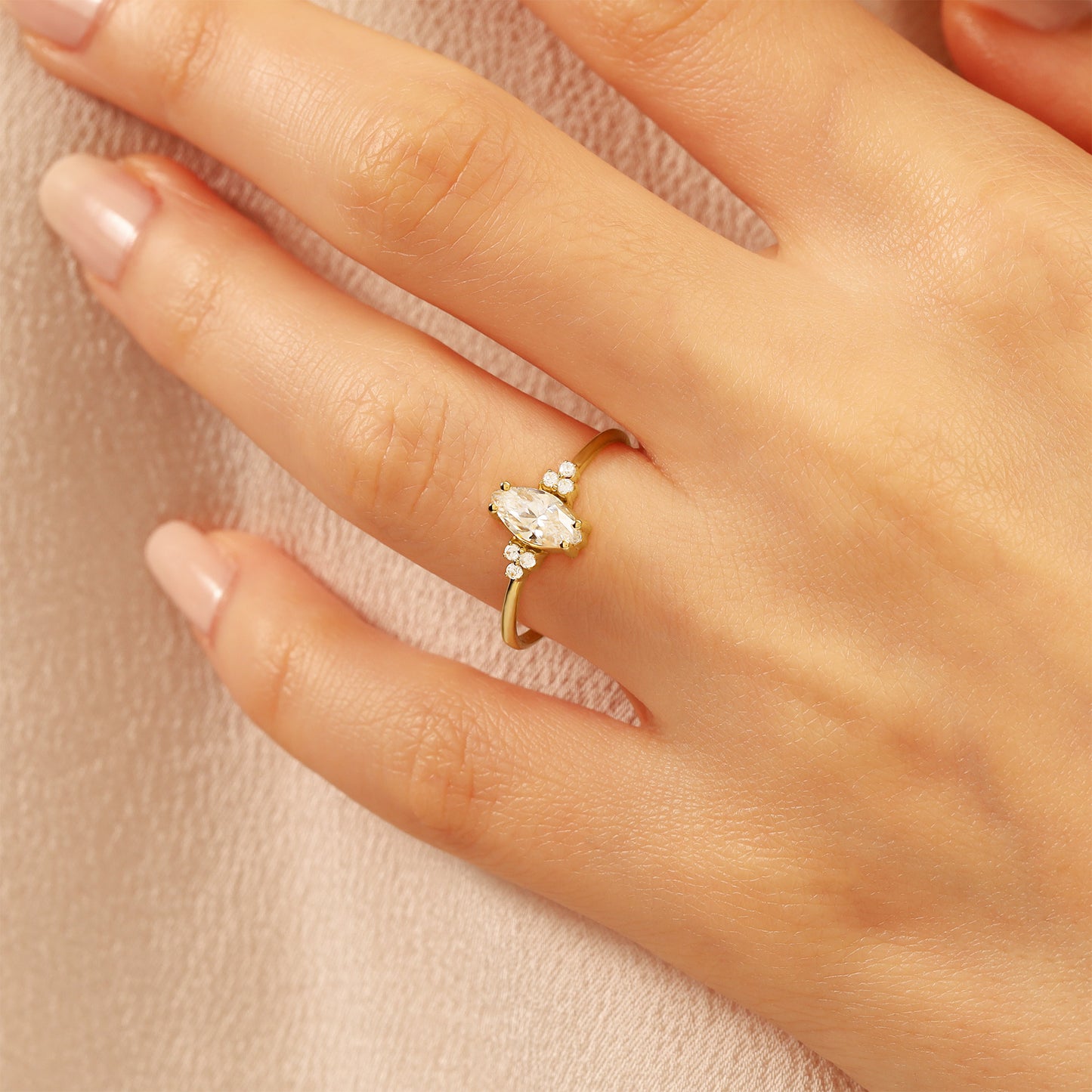 14K Solid Gold Marquise Ring