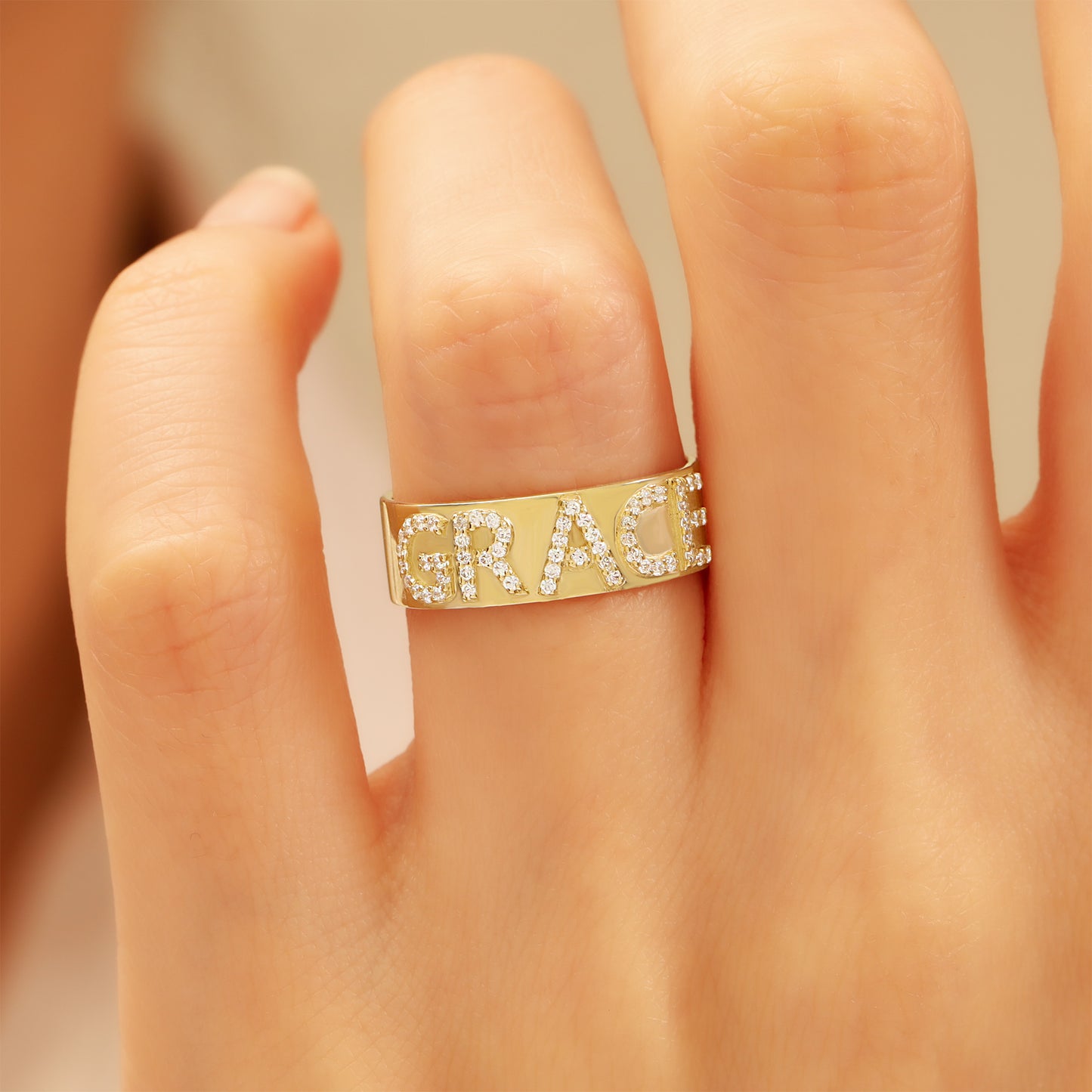 14K Personalized Zircon Gold Ring