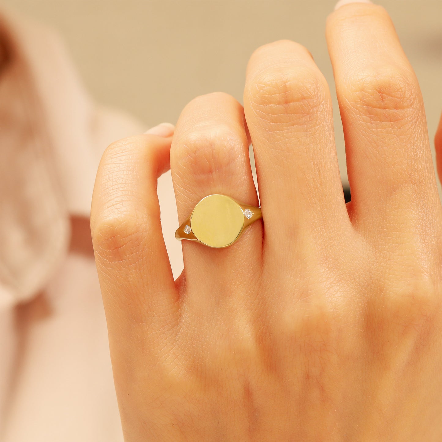 14K Gold Signet Ring with Marquise Zircon Stones