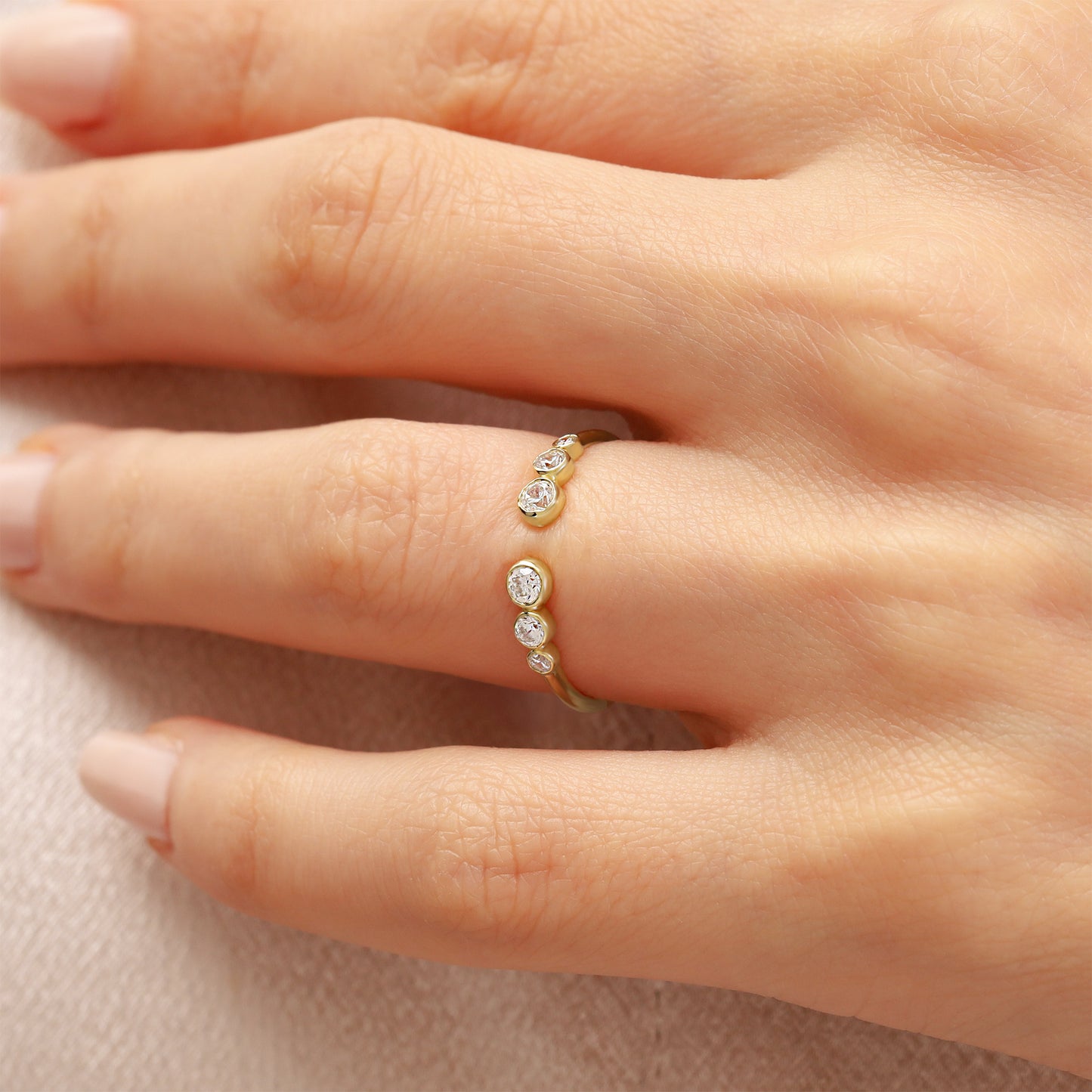 14K Open Gold Ring with Bezel-Set Zircon Stones